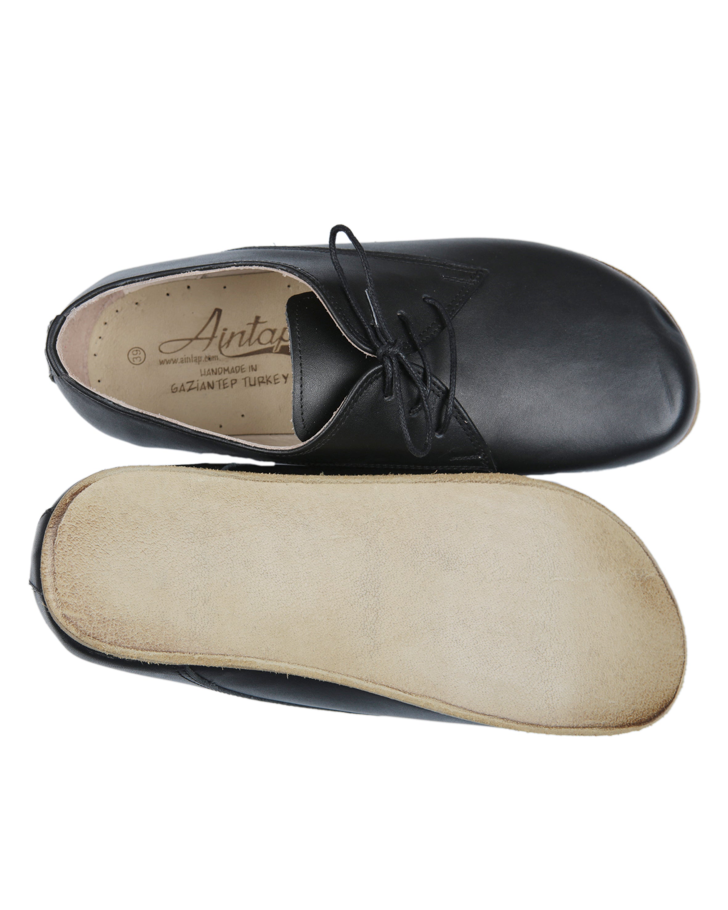 Black Oxford Wide Barefoot Smooth Leather Handmade Classic Shoes Oxford Leather Outsole
