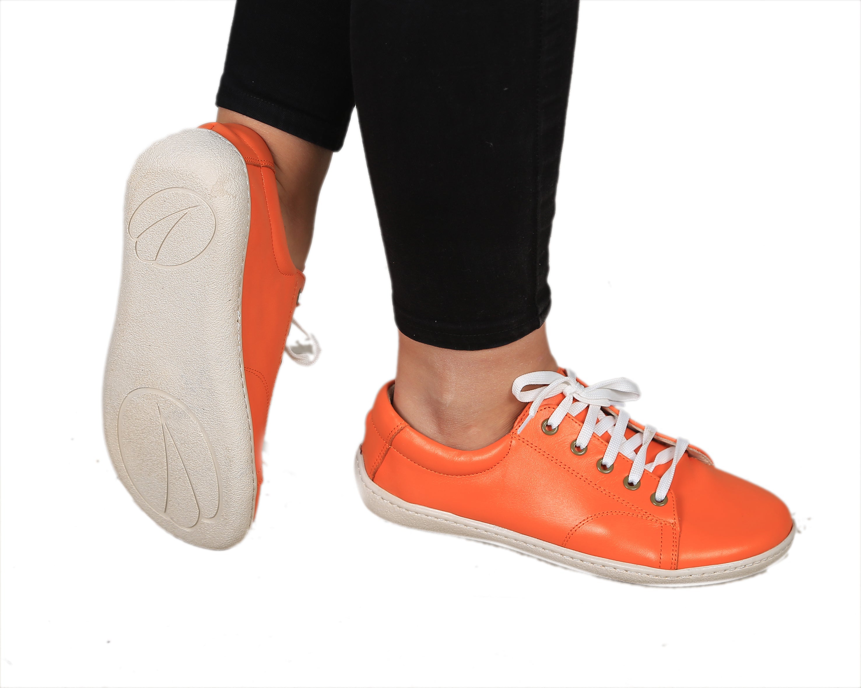 Orange SNEAKER Wide Barefoot Shoes Smooth Leather Handmade 6mm Rubber Outsole