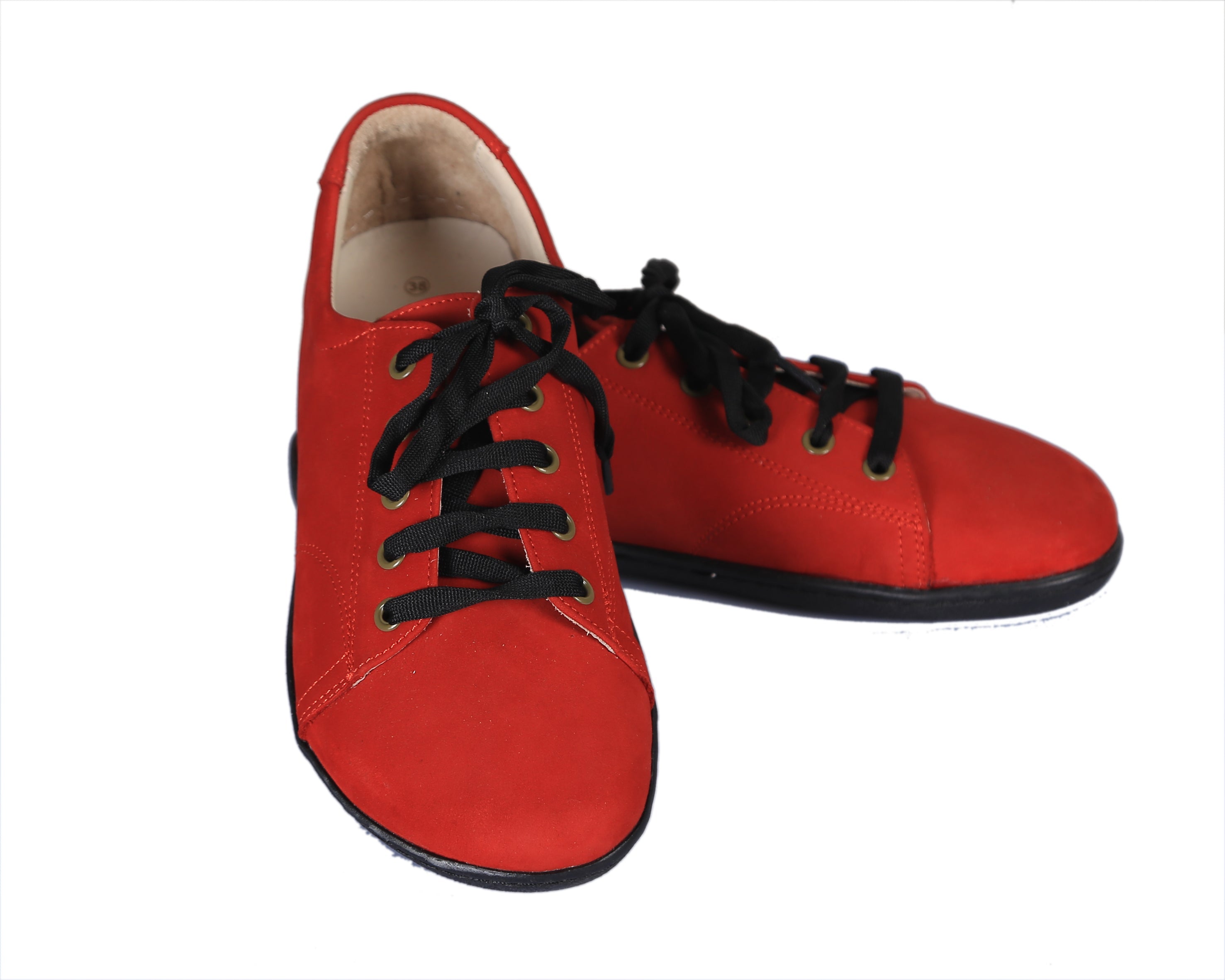 Red SNEAKER Wide Barefoot Shoes Nubuck Leather Handmade 6mm Rubber Outsole