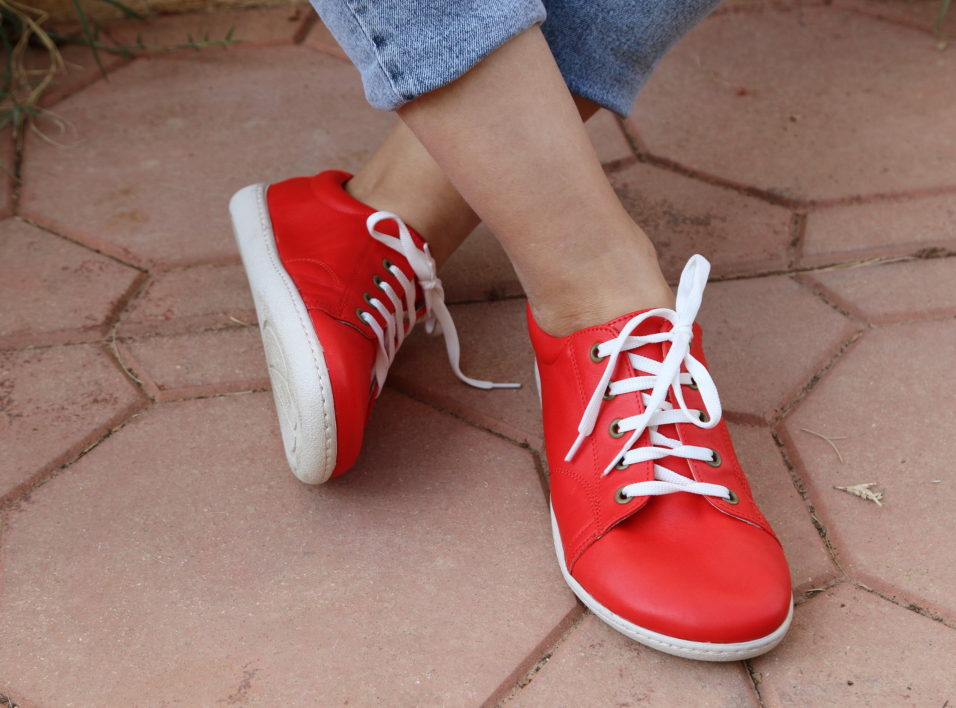 Red SNEAKER Wide Barefoot Shoes Smooth Leather Handmade 6mm Rubber Outsole