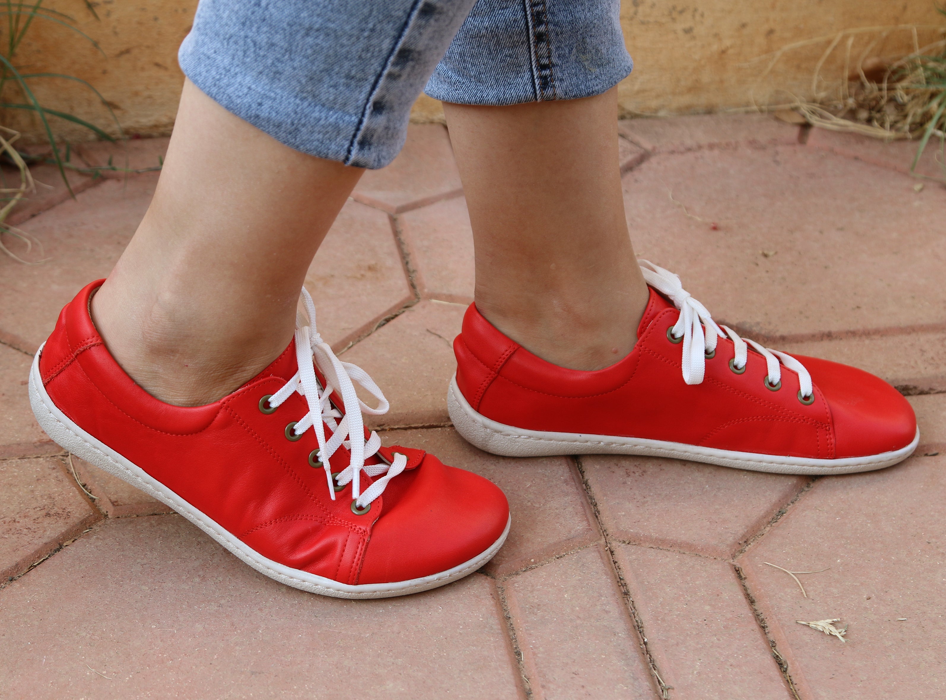 Red SNEAKER Wide Barefoot Shoes Smooth Leather Handmade 6mm Rubber Outsole