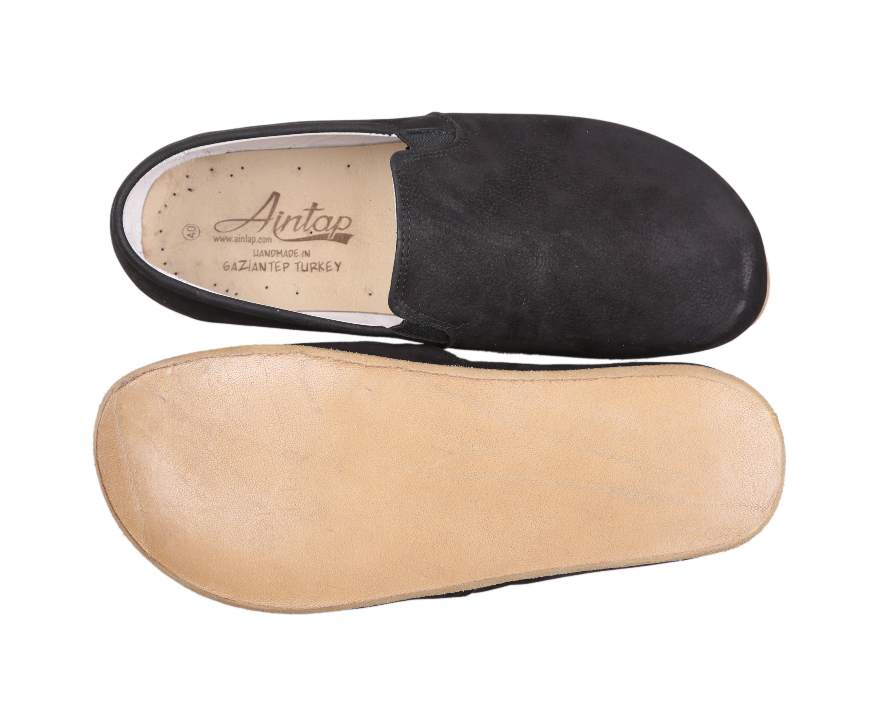 Black Slip-On Wide Barefoot Nubuck Leather Handmade Classic Shoes Slip-On Leather Outsole