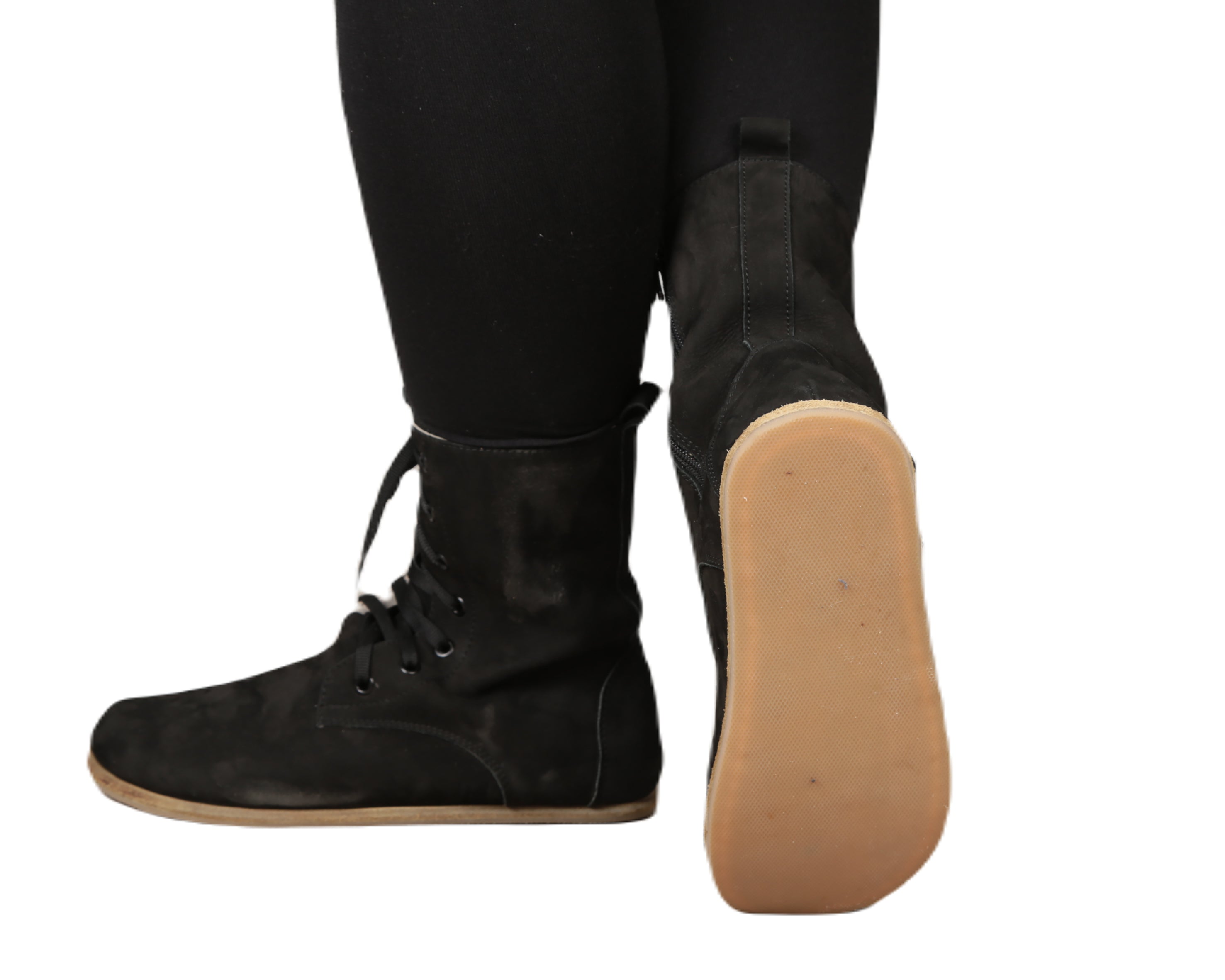 Black Long Boots Wide Barefoot Nubuck Leather Handmade Shoes Long Boots Leather Outsole