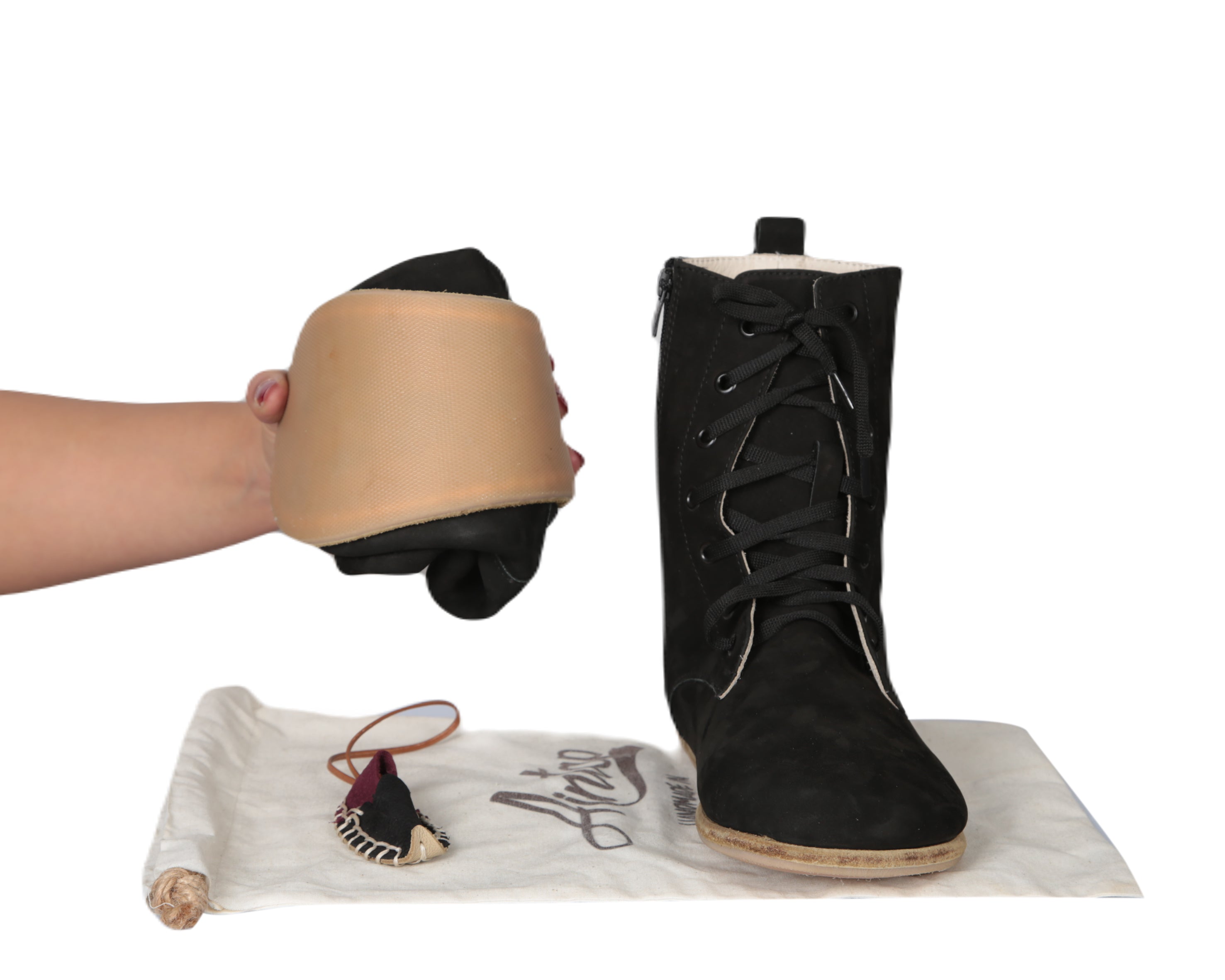 Black Long Boots Wide Barefoot Nubuck Leather Handmade Shoes Long Boots Leather Outsole