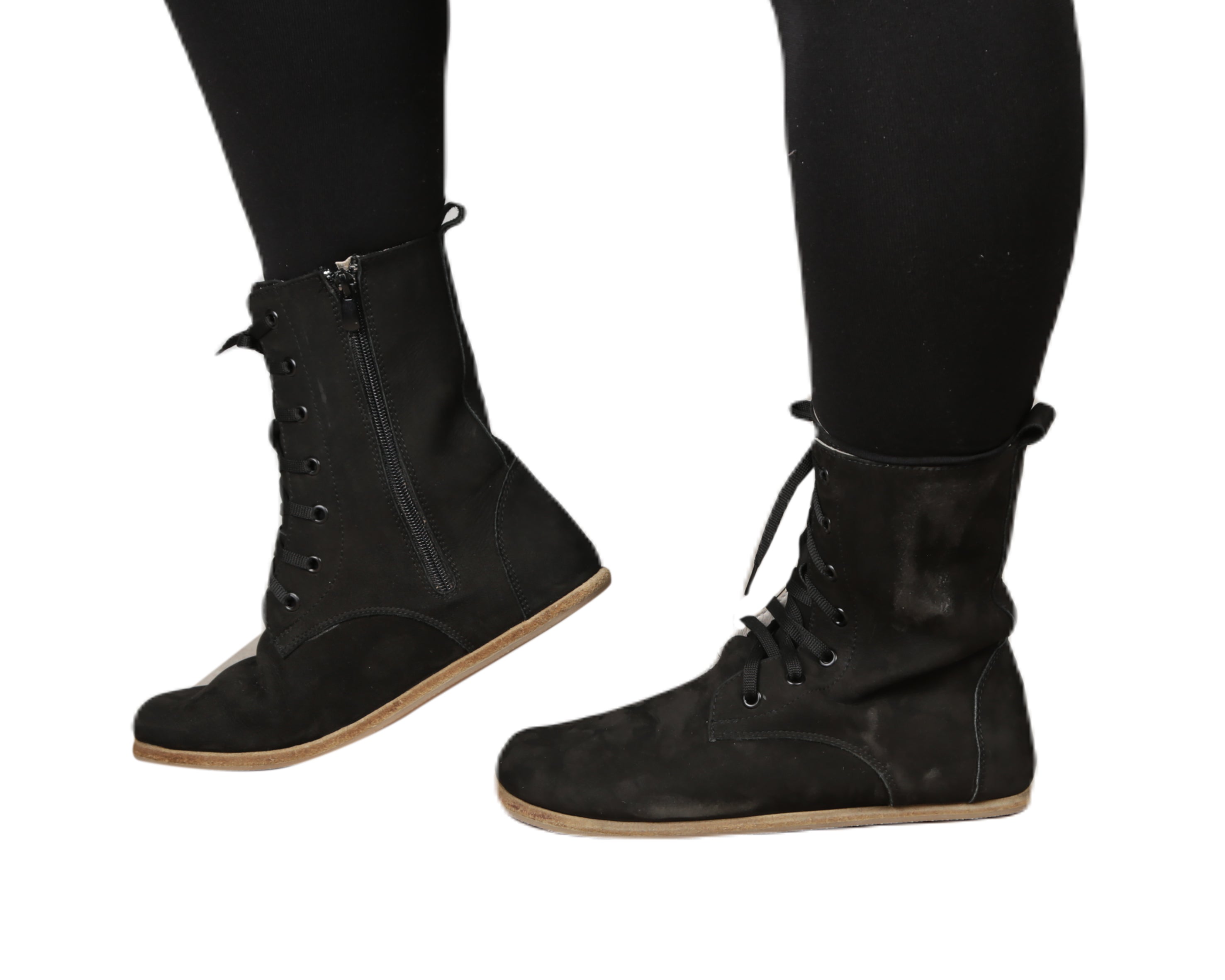 Black Long Boots Wide Barefoot Nubuck Leather Handmade Shoes Long Boots Leather Outsole