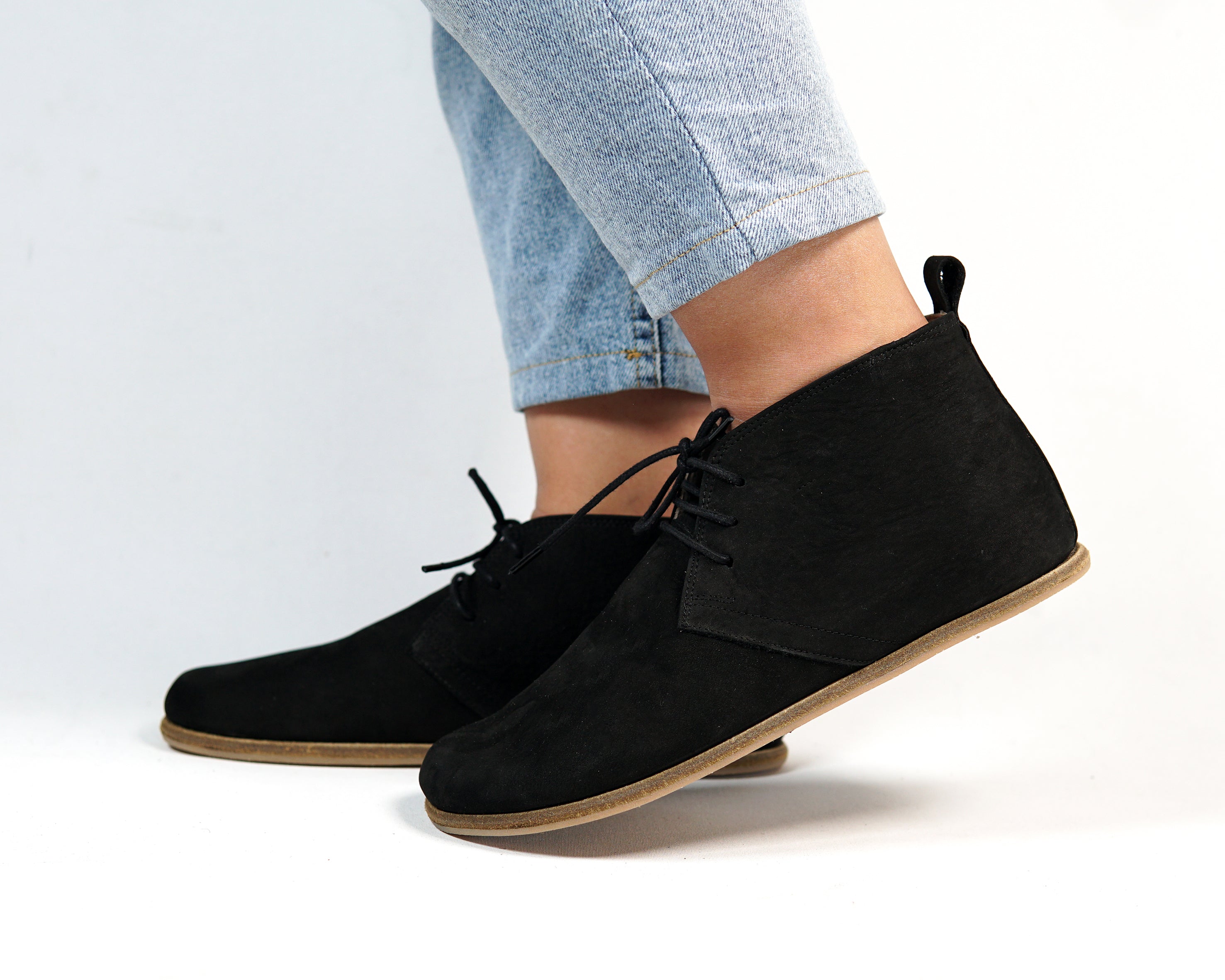 Black Ankle Boots Wide Barefoot Nubuck Leather Handmade Shoes Ankle Boots Leather Outsole