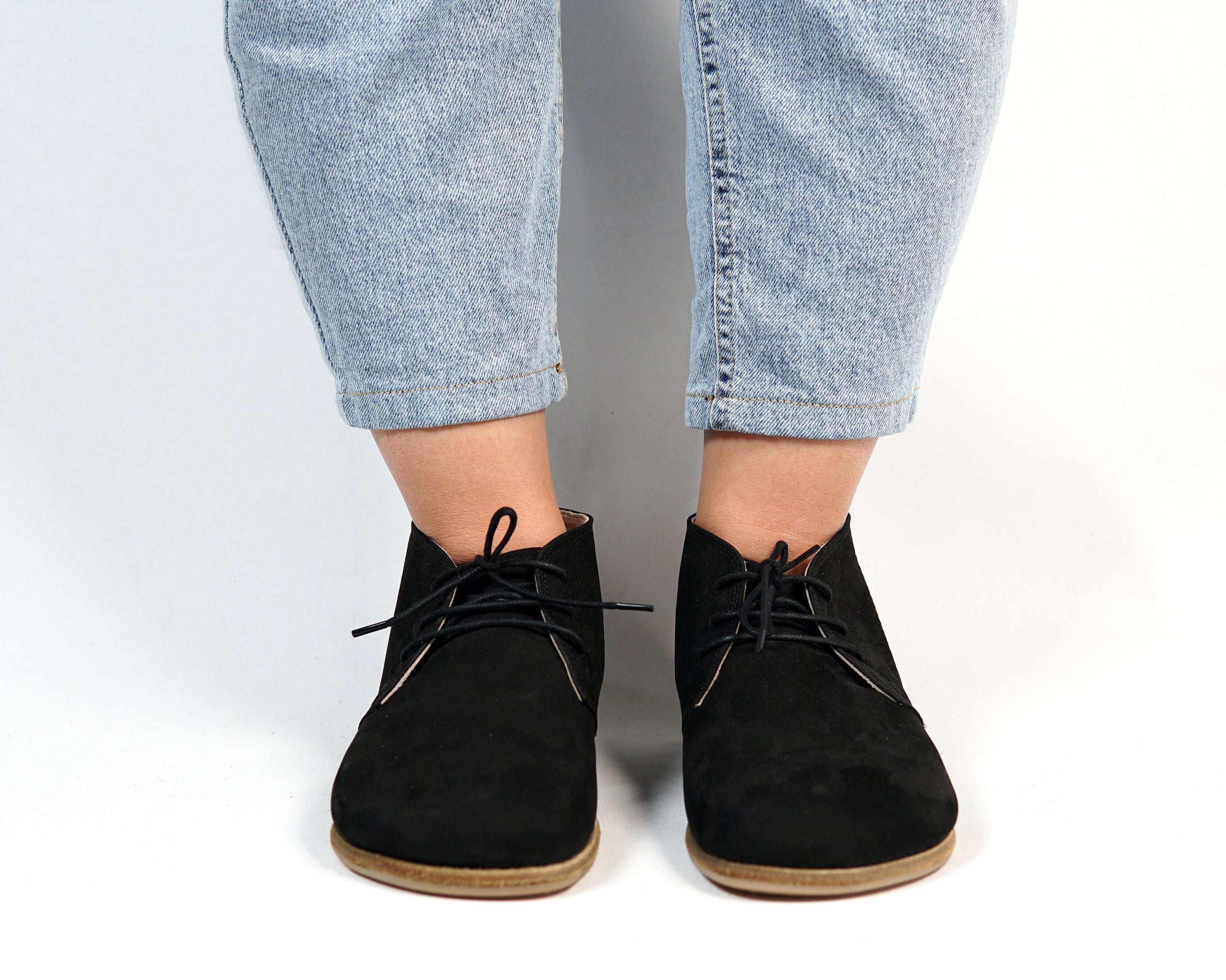 Black Ankle Boots Wide Barefoot Nubuck Leather Handmade Shoes Ankle Boots Leather Outsole