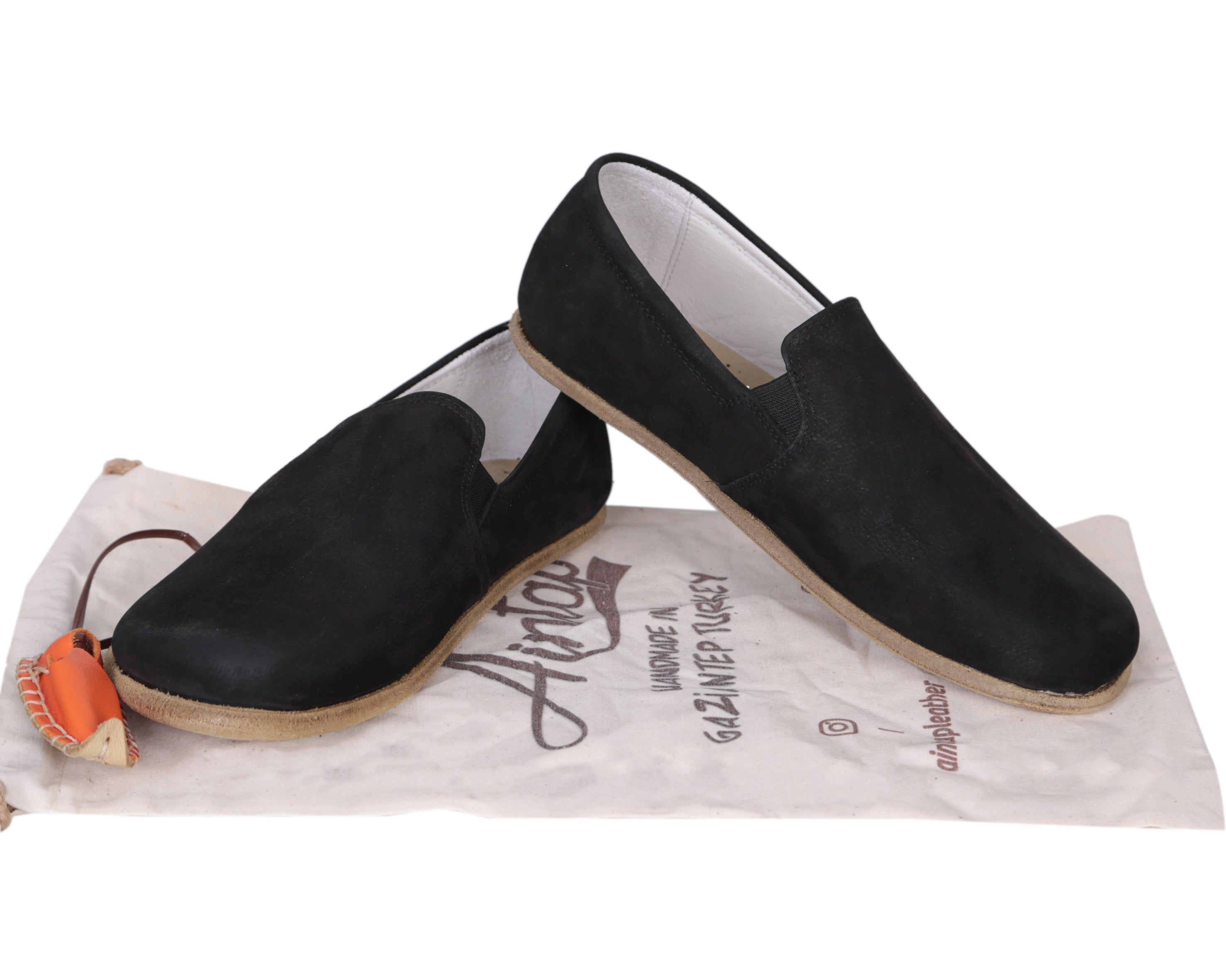Black Slip-On Wide Barefoot Nubuck Leather Handmade Classic Shoes Slip-On Leather Outsole