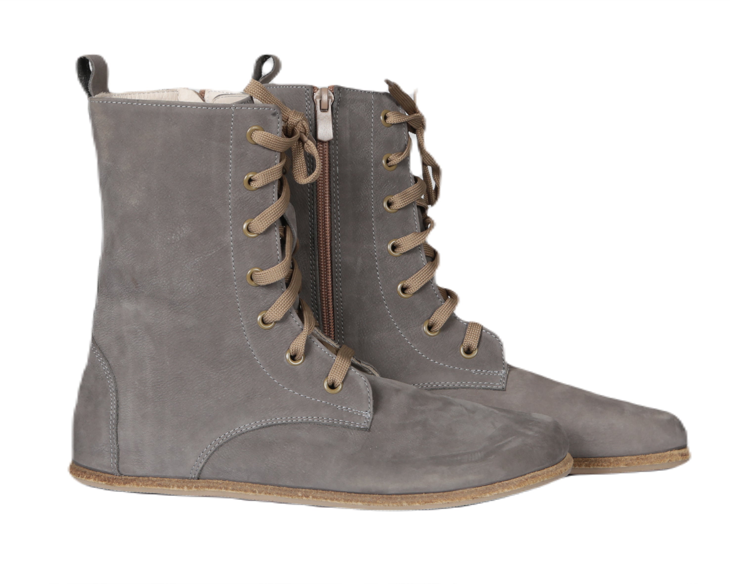 Gray Long Boots Wide Barefoot Nubuck Leather Handmade Shoes