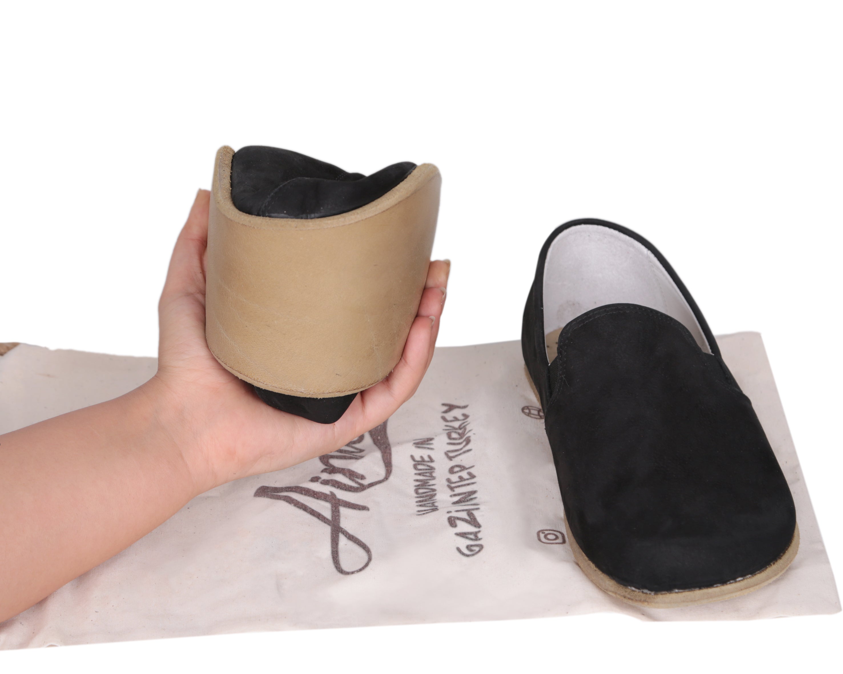 Black Slip-On Wide Barefoot Nubuck Leather Handmade Classic Shoes Slip-On Leather Outsole