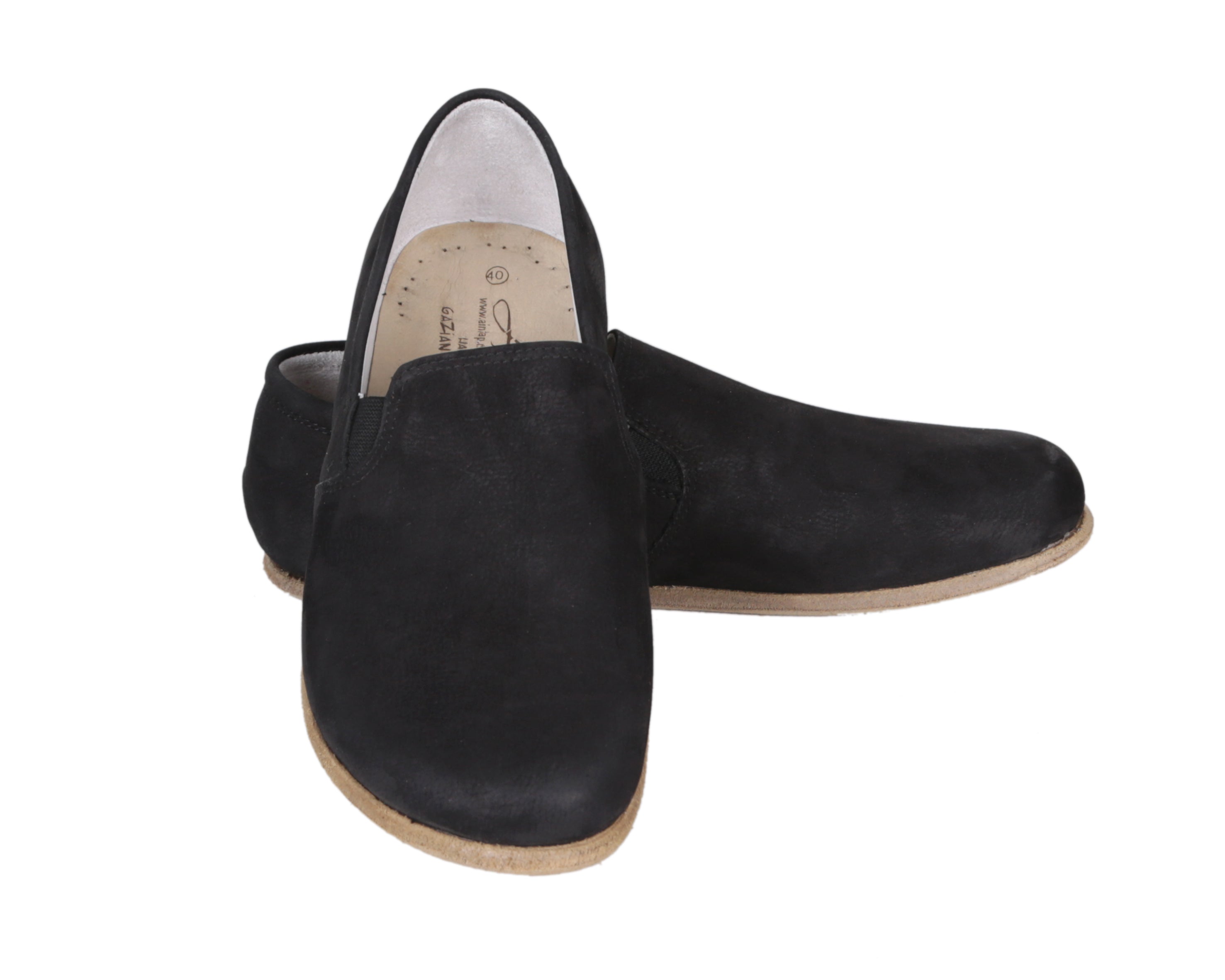 Black Slip-On Wide Barefoot Nubuck Leather Handmade Classic Shoes Slip-On Leather Outsole
