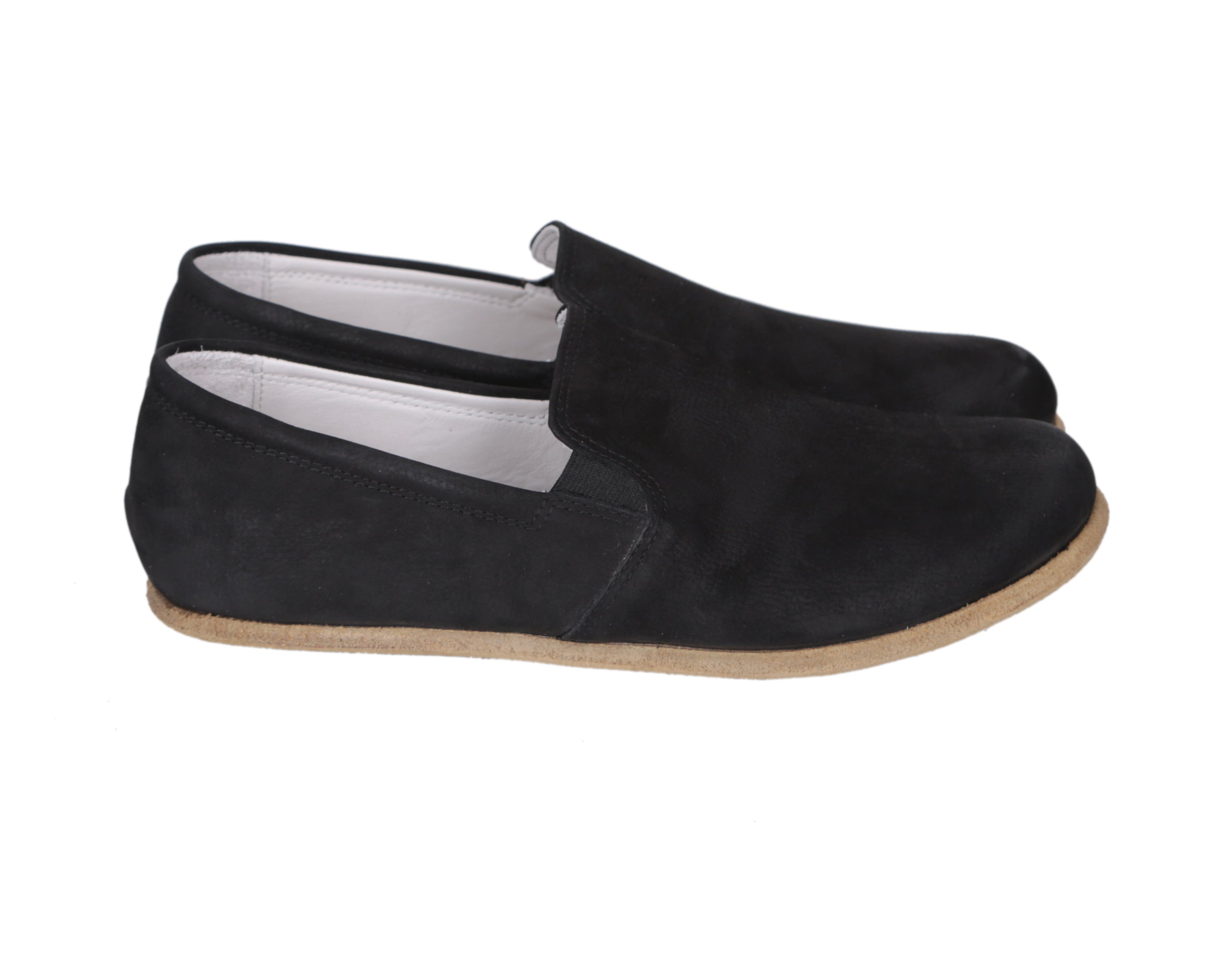 Black Slip-On Wide Barefoot Nubuck Leather Handmade Classic Shoes Slip-On Leather Outsole