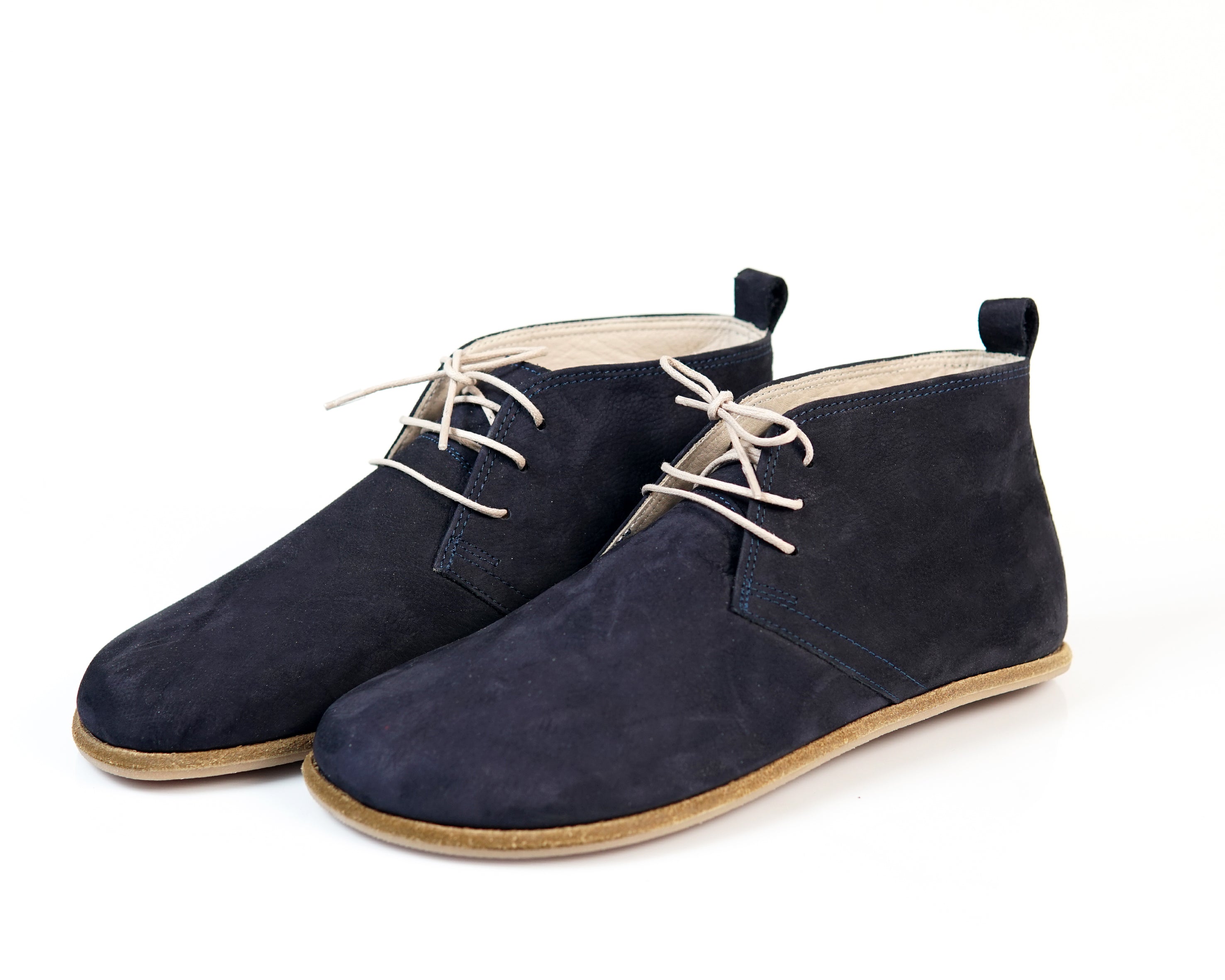Navy Blue Ankle Boots Wide Barefoot Nubuck Leather Handmade Shoes
