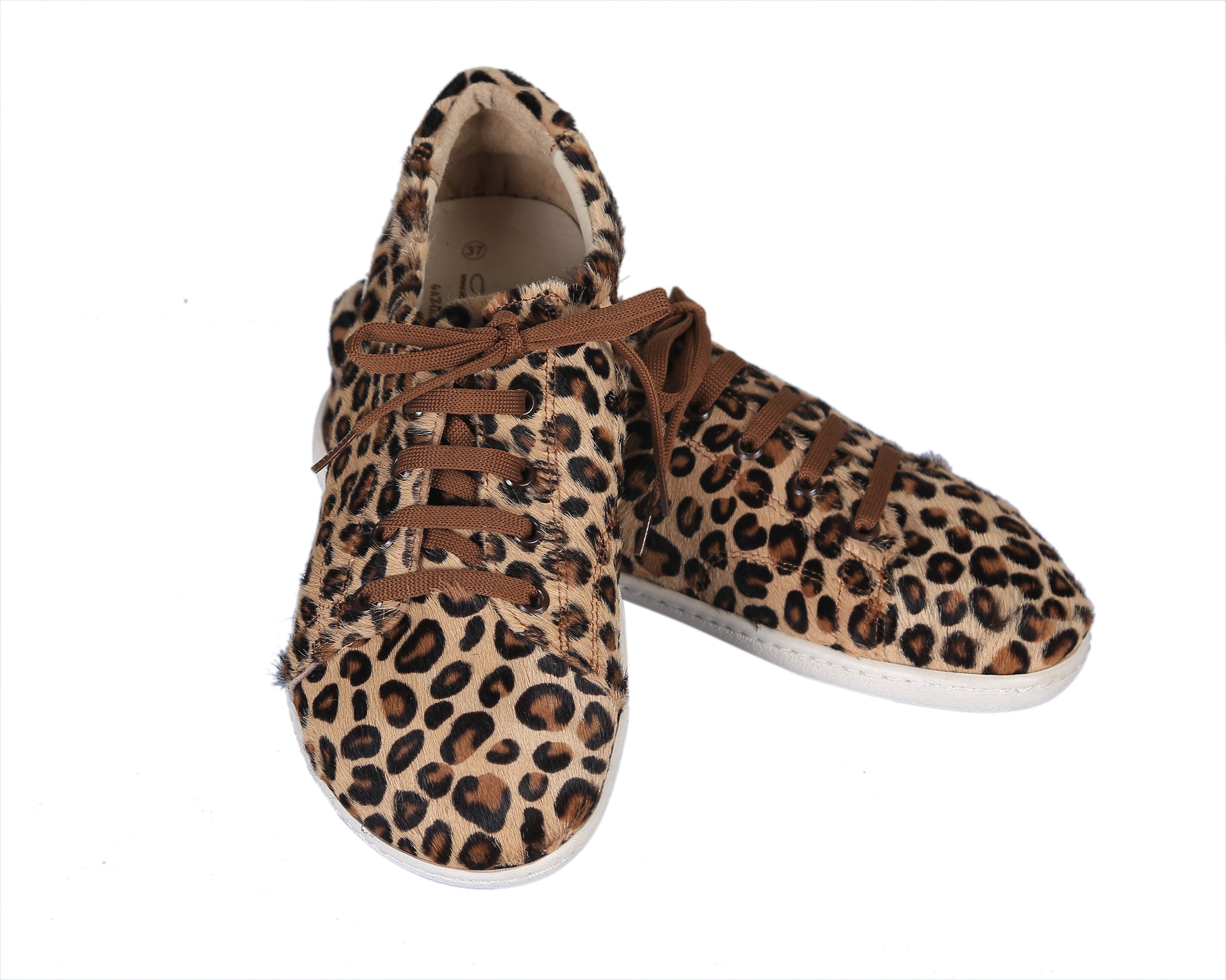 Leopard SNEAKER Wide Barefoot Shoes Smooth Leather Handmade 6mm Rubber Outsole