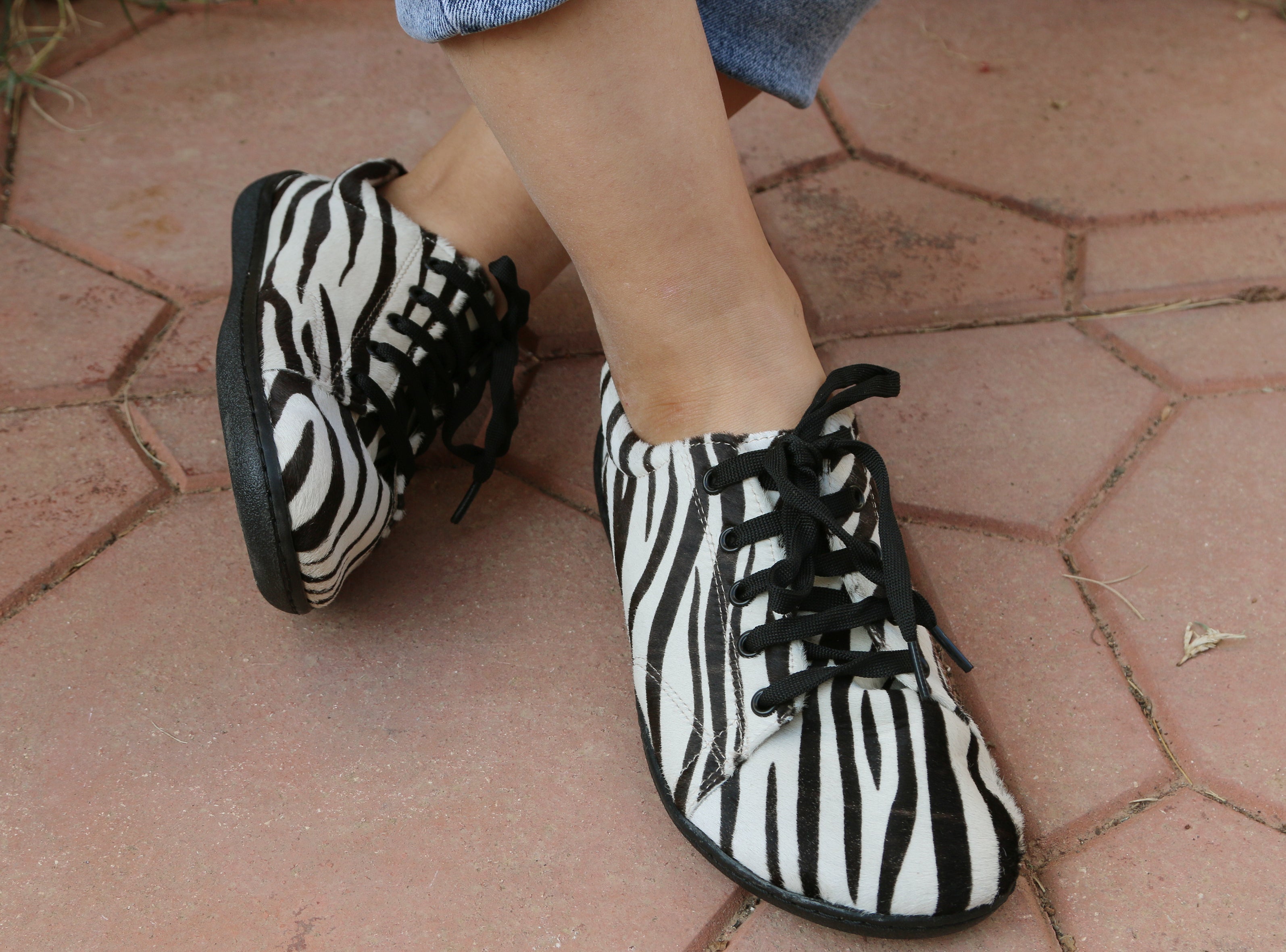 Zebra SNEAKER Wide Barefoot Shoes Smooth Leather Handmade 6mm Rubber Outsole