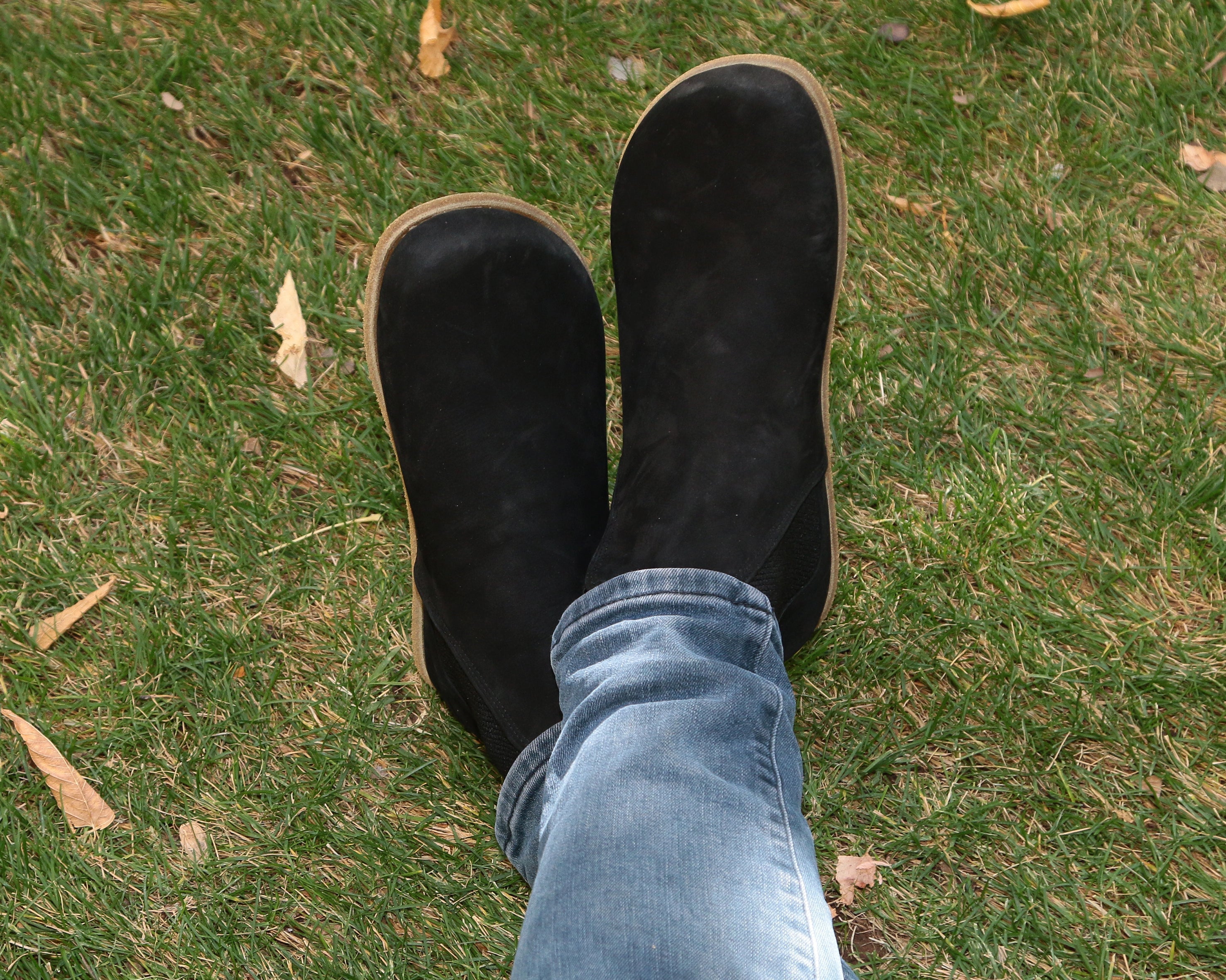 Black Chelsea Boots Wide Barefoot Nubuck Leather Handmade Shoes Chelsea Boots Leather Outsole