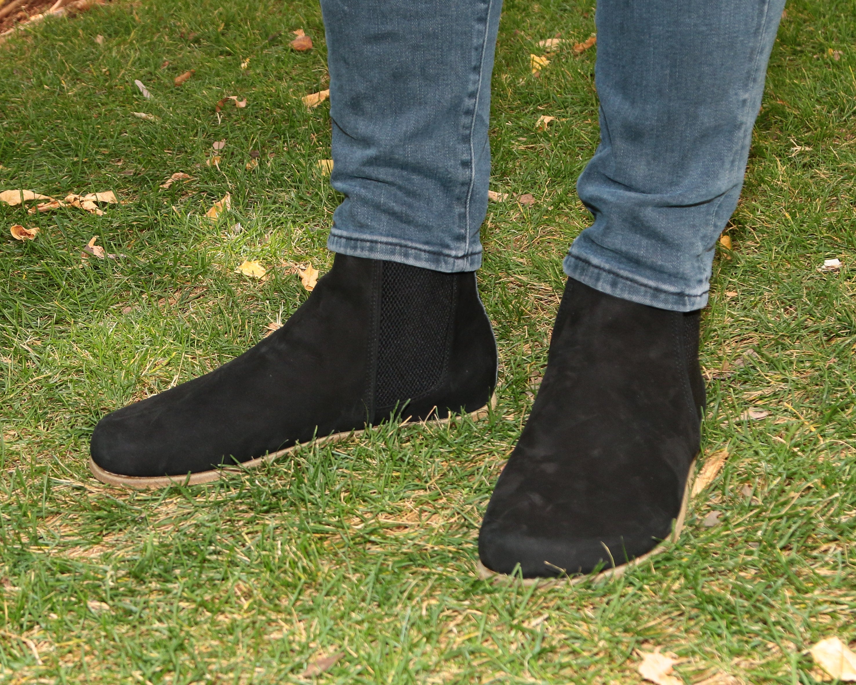 Black Chelsea Boots Wide Barefoot Nubuck Leather Handmade Shoes Chelsea Boots Leather Outsole