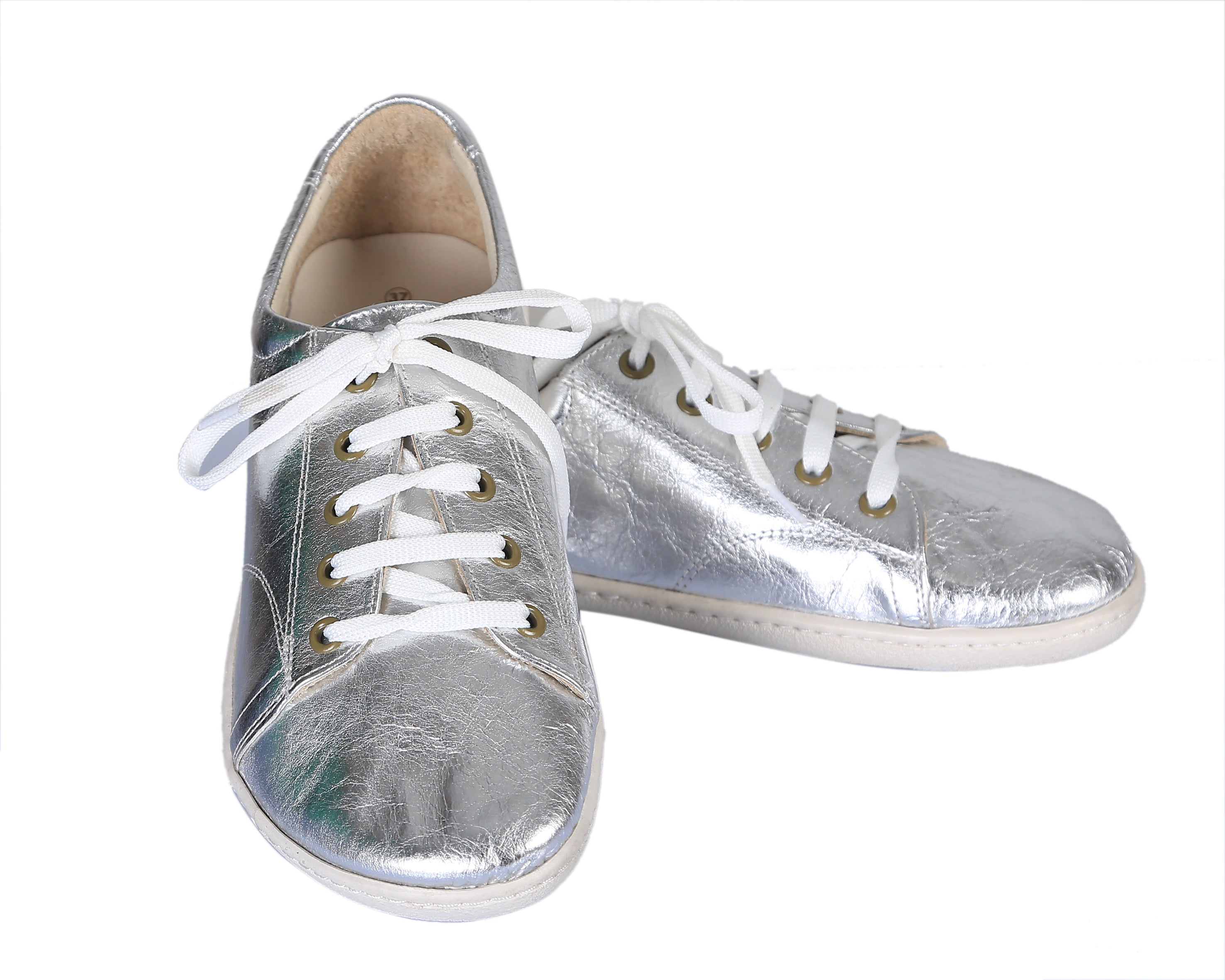 Sılver SNEAKER Wide Barefoot Shoes Smooth Leather Handmade 6mm Rubber Outsole