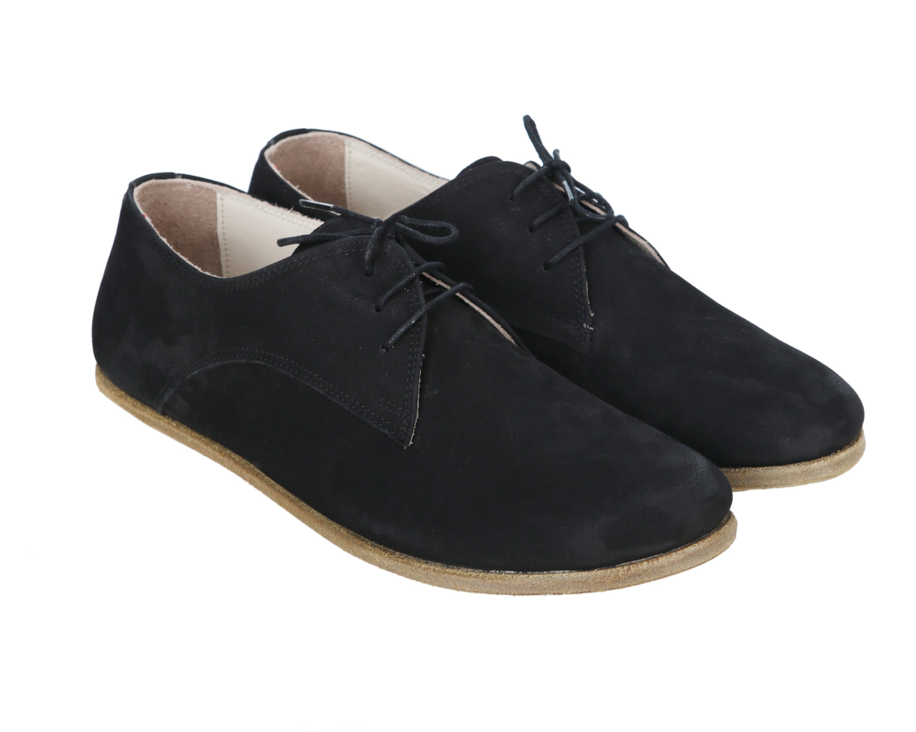 Black Oxford Wide Barefoot Nubuck Leather Handmade Classic Shoes Oxford Leather Outsole