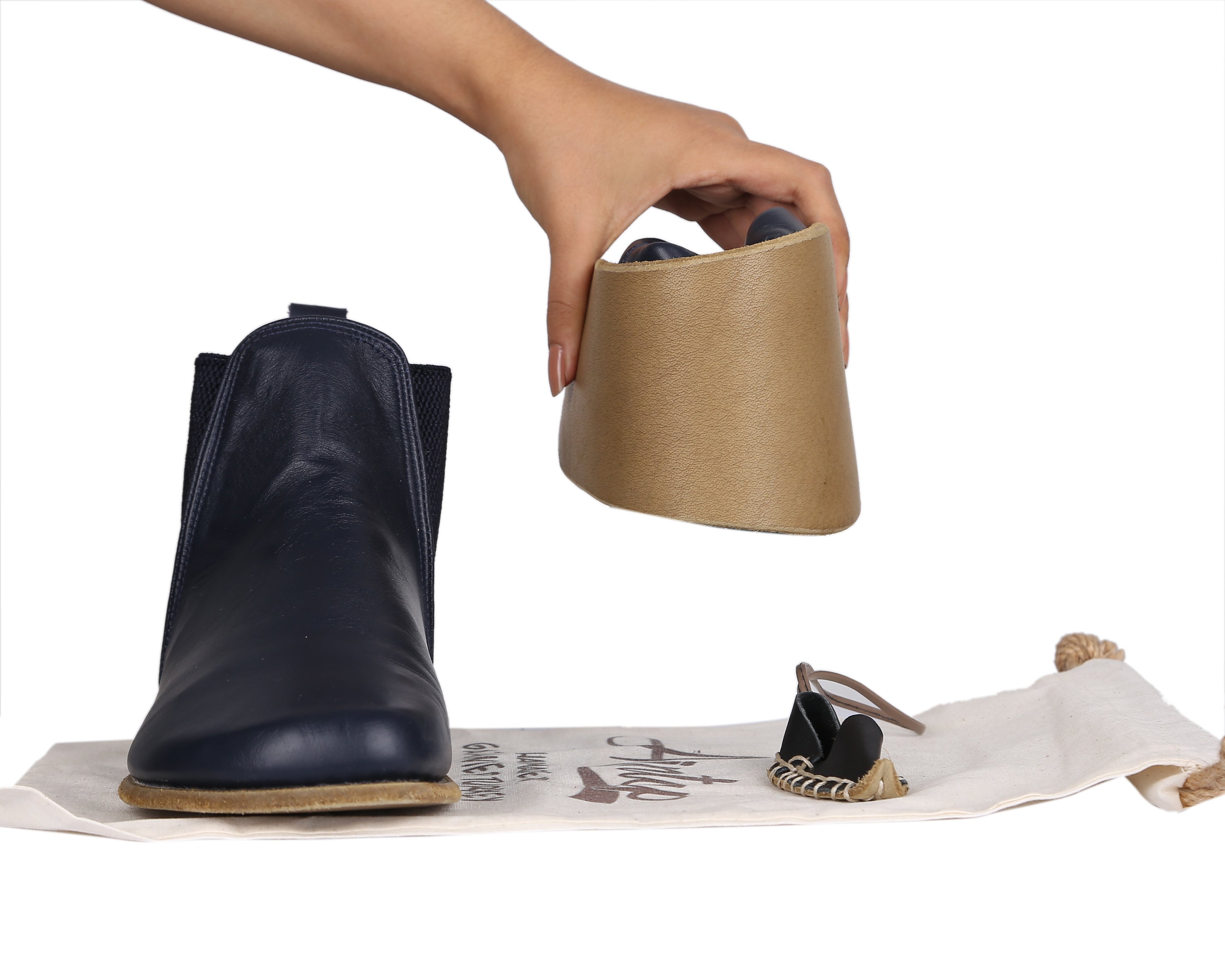 Navy Blue Chelsea Boots Wide Barefoot Smooth Leather Handmade Shoes