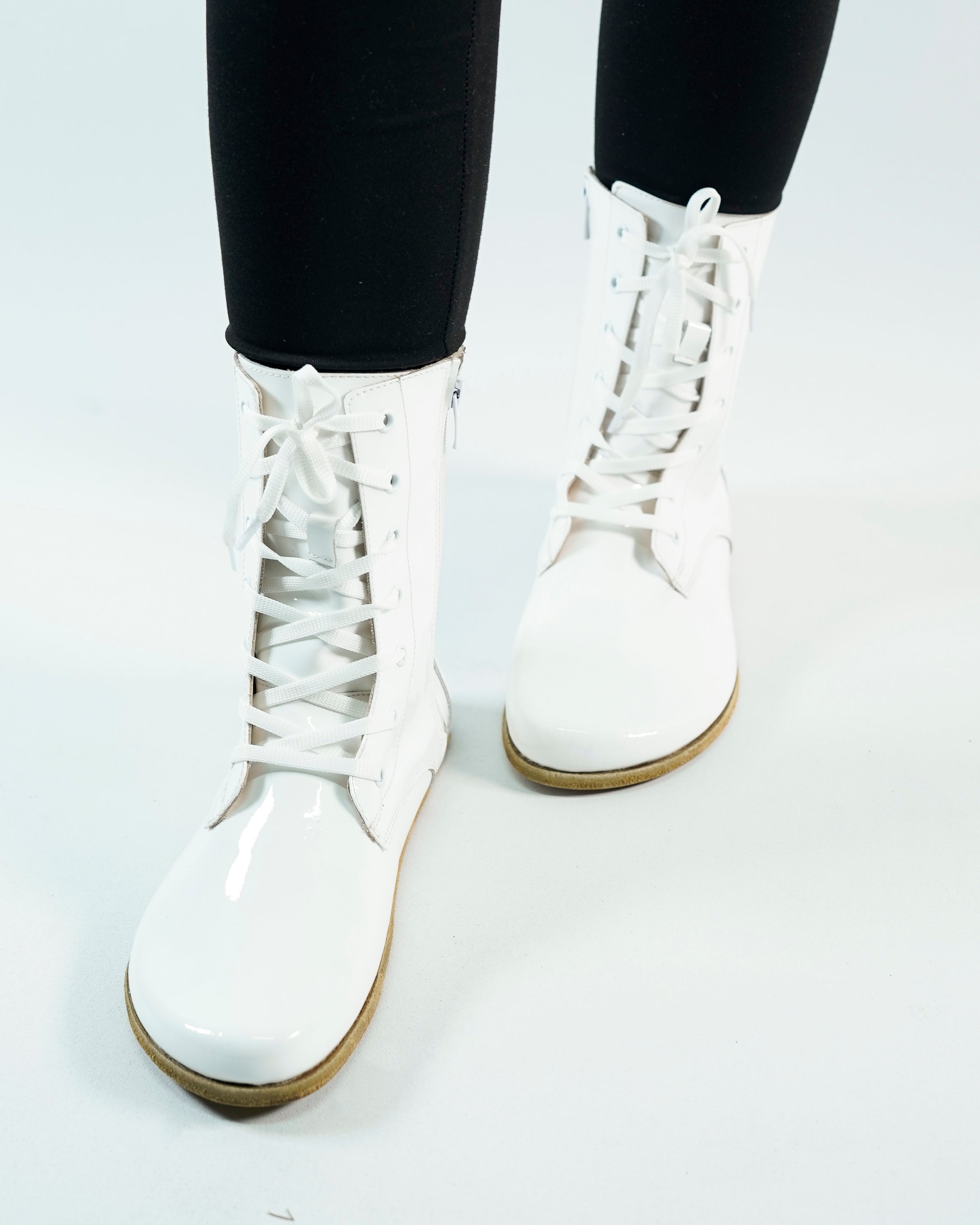 Foralı Classic Long Boots Wide Barefoot Patent Leather Handmade Shoes Long Boots Leather Outsole