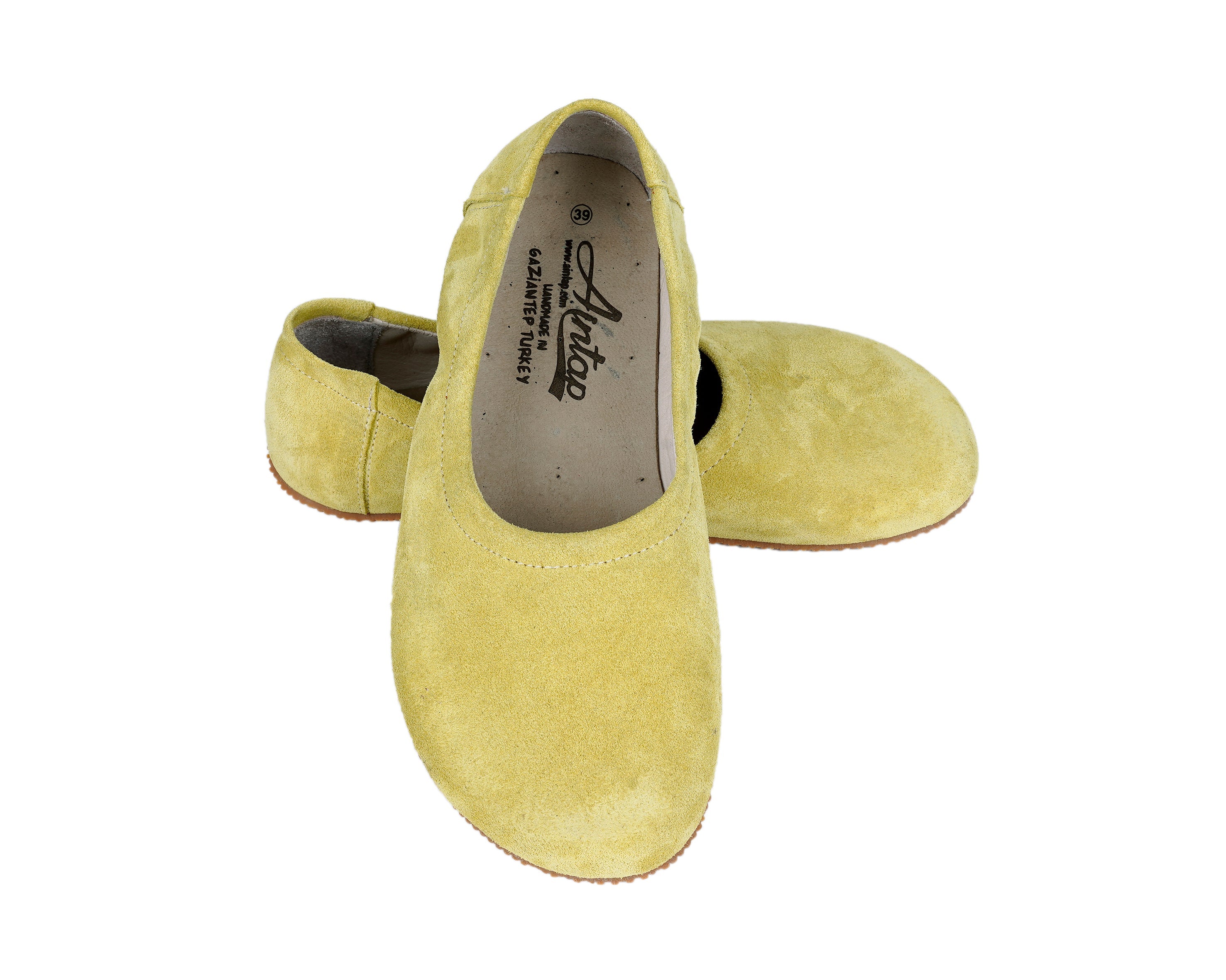 Yellow Women Flat Ballets Wide Barefoot Suede Leather Handmade Women Flat Ballets