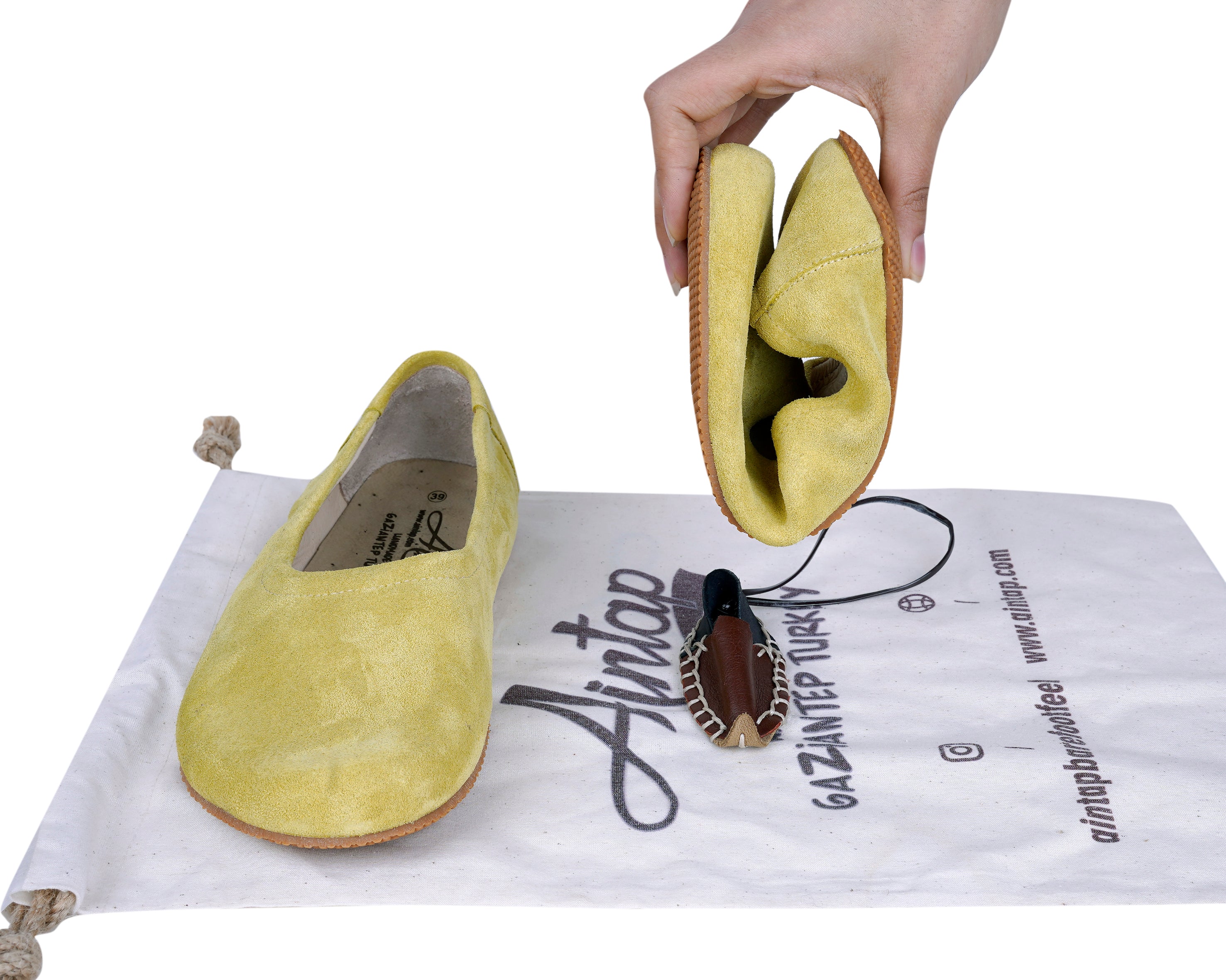 Yellow Women Flat Ballets Wide Barefoot Suede Leather Handmade Women Flat Ballets