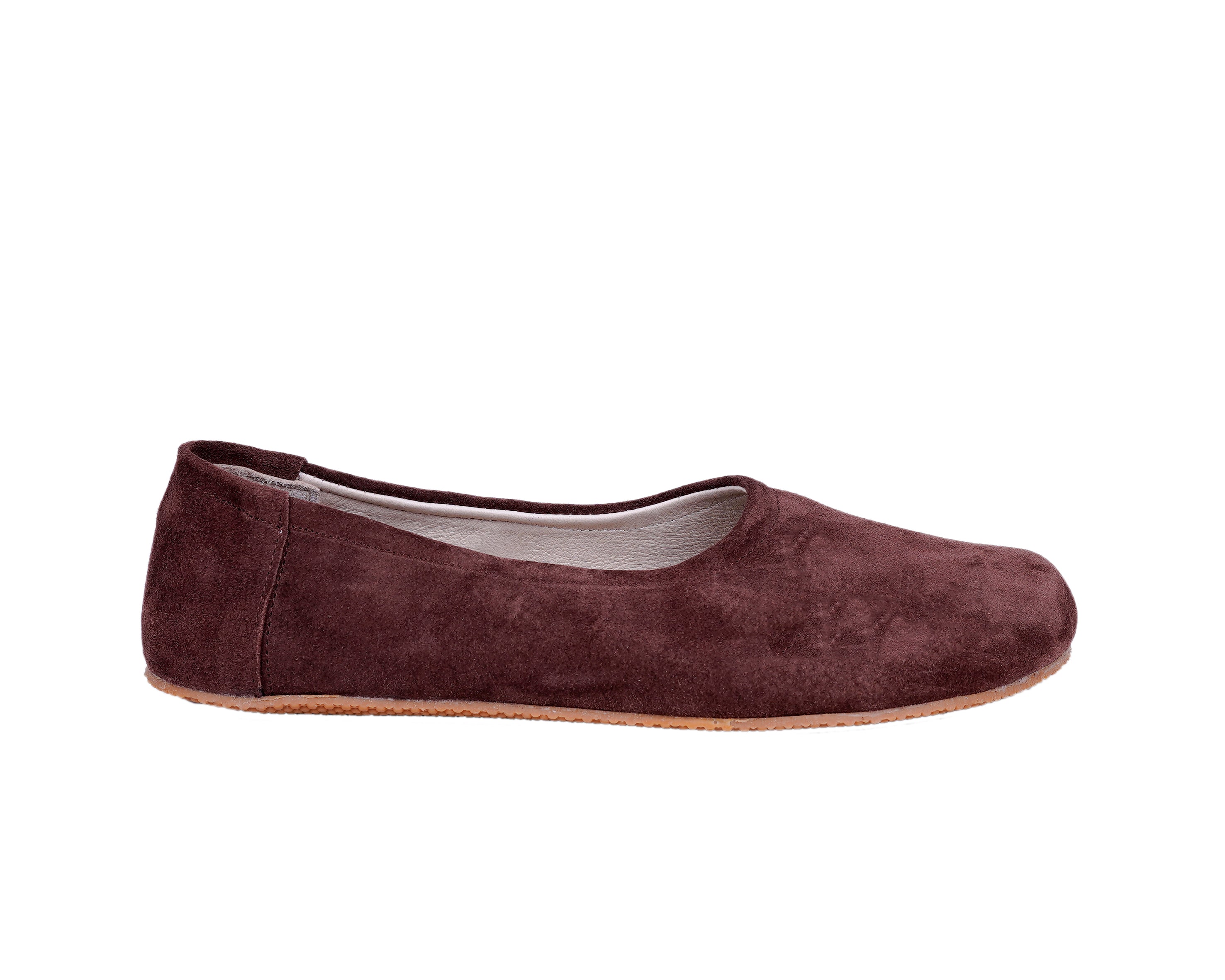 Brown Women Flat Ballets Wide Barefoot Suede Leather Handmade Women Flat Ballets