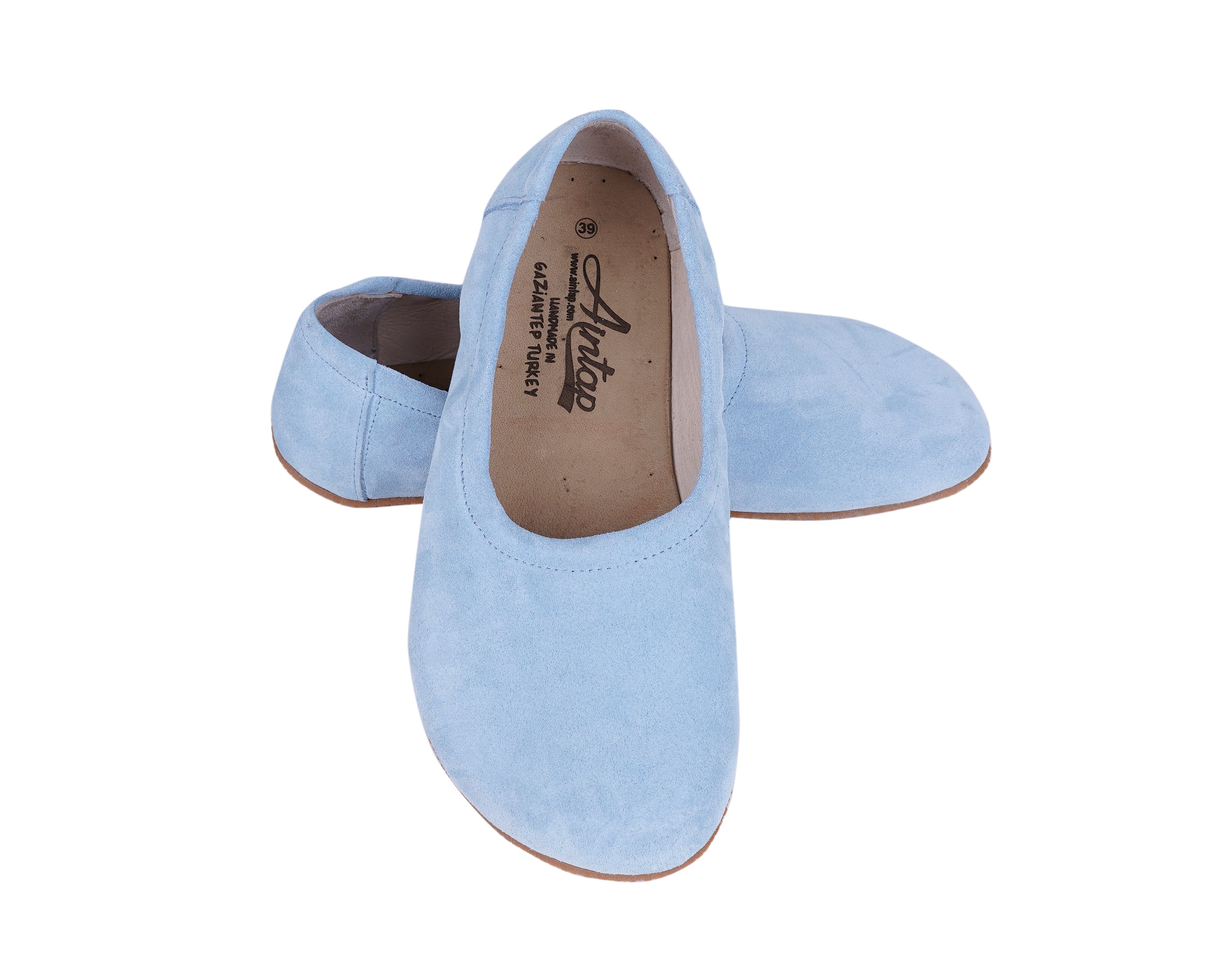 Baby Blue Women Flat Ballets Wide Barefoot Suede Leather Handmade Women Flat Ballets