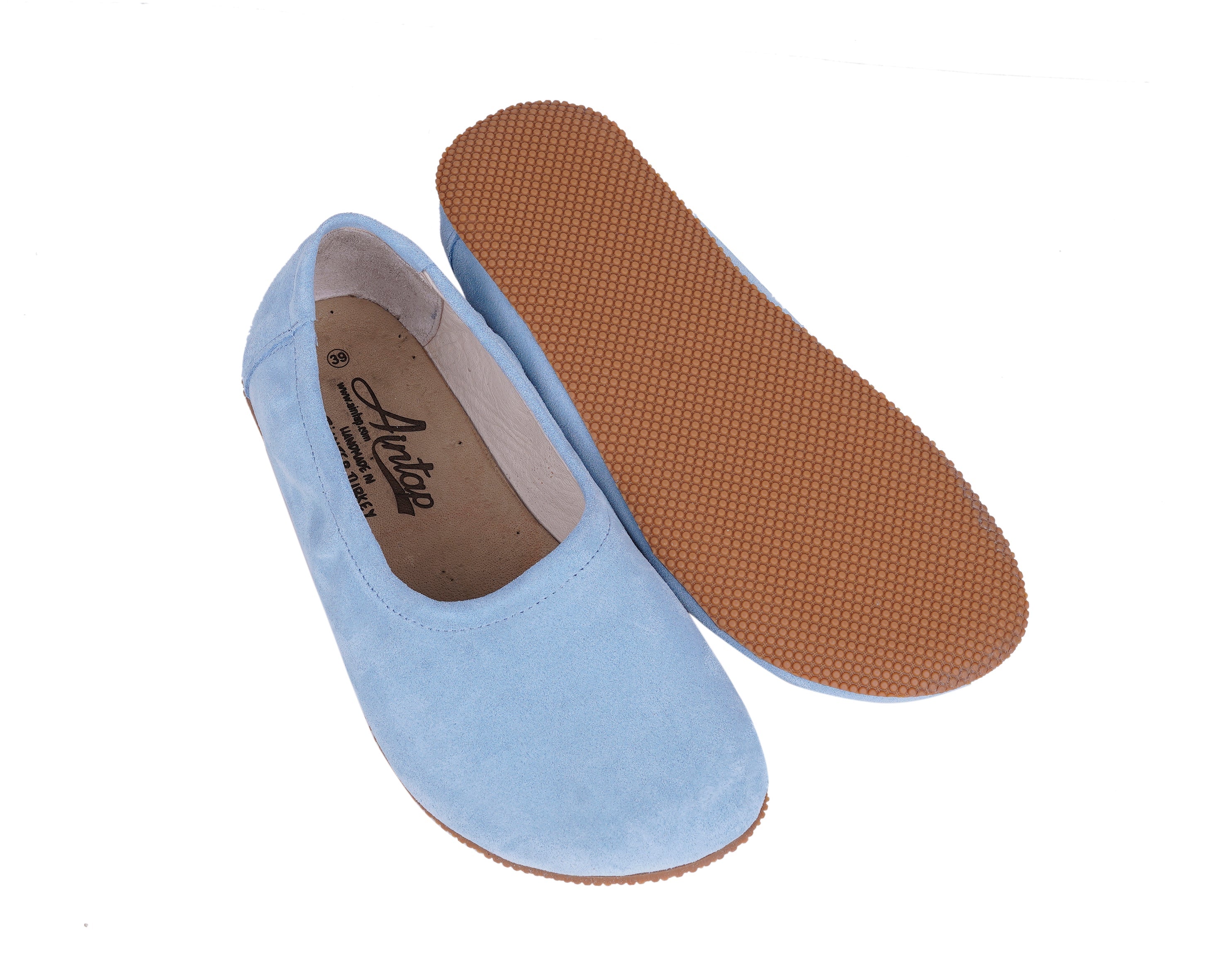 Baby Blue Women Flat Ballets Wide Barefoot Suede Leather Handmade Women Flat Ballets