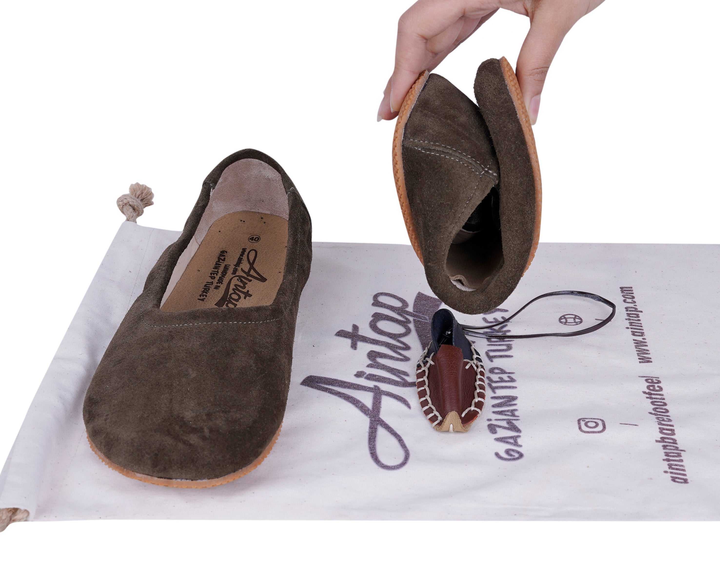 Green Women Flat Ballets Wide Barefoot Suede Leather Handmade Women Flat Ballets