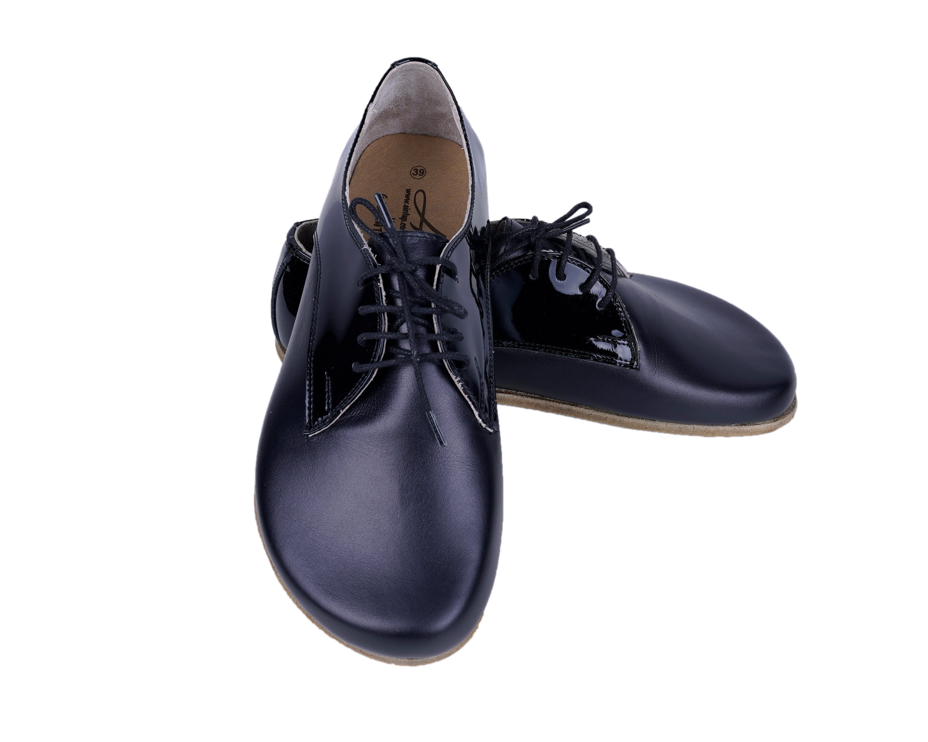 Matte and Glossy Black Oxford Wide Barefoot Patent Leather Handmade Shoes Oxford Leather Outsole