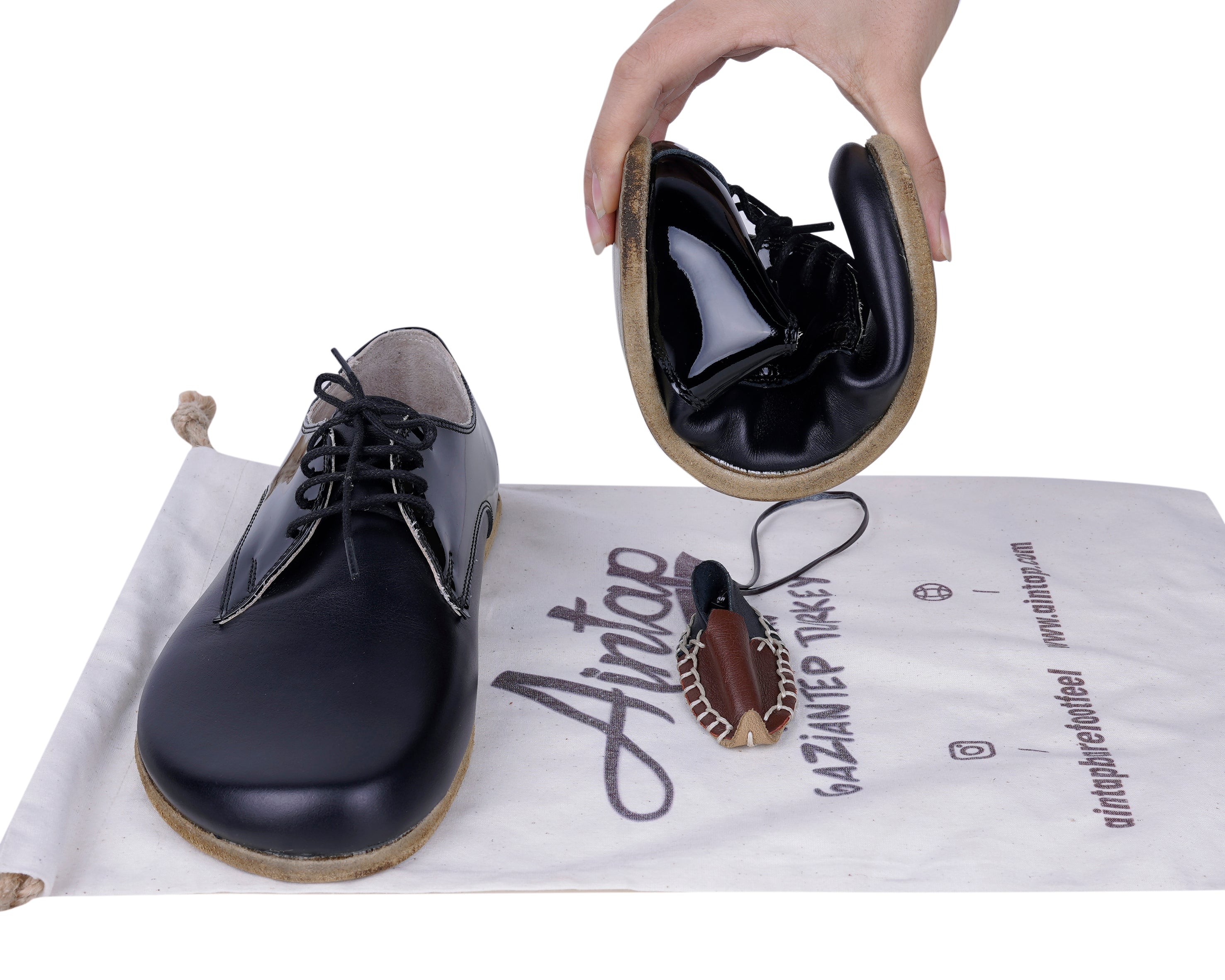 Matte and Glossy Black Oxford Wide Barefoot Patent Leather Handmade Shoes Oxford Leather Outsole