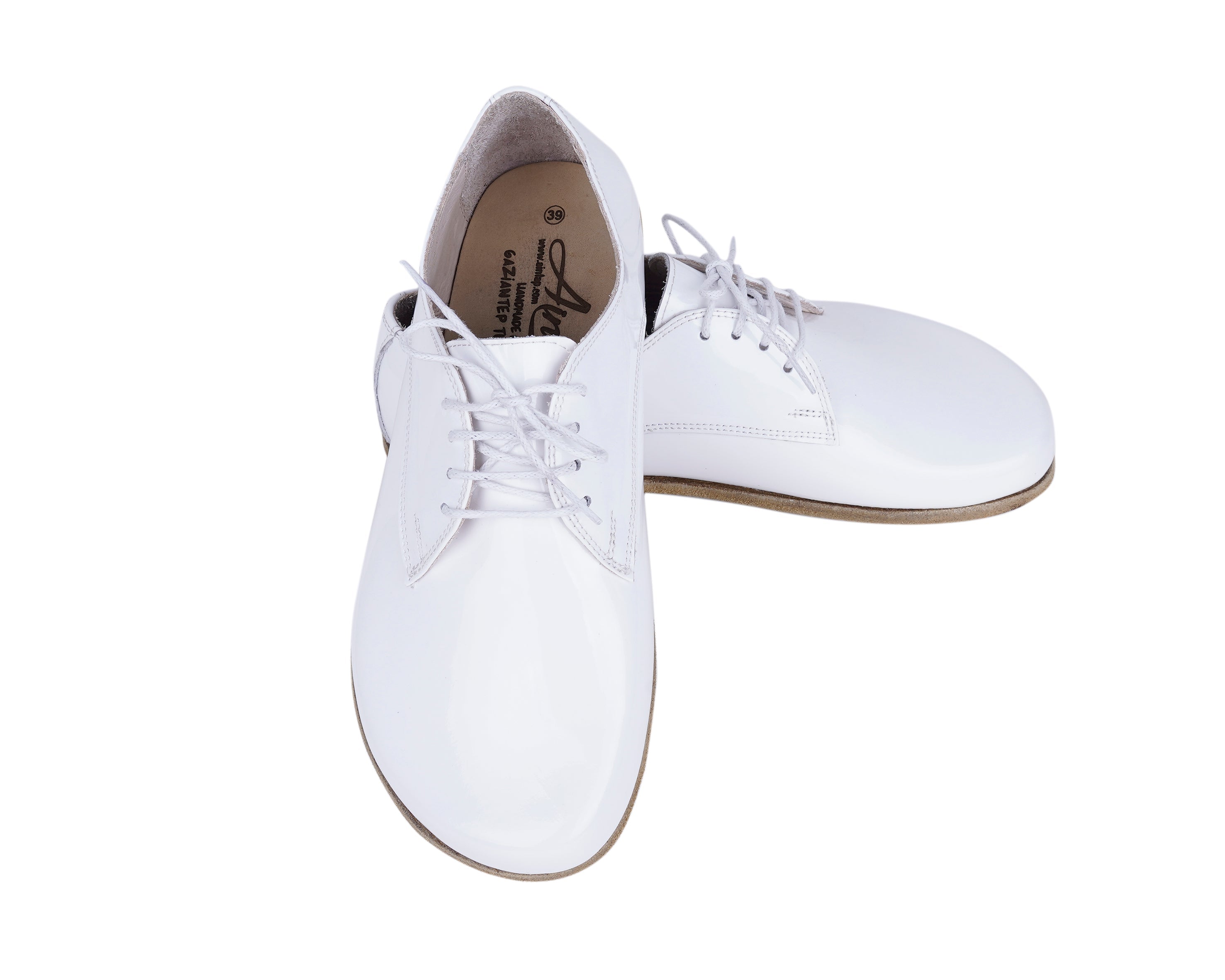 White Oxford Wide Barefoot Patent Leather Handmade Shoes Oxford Leather Outsole
