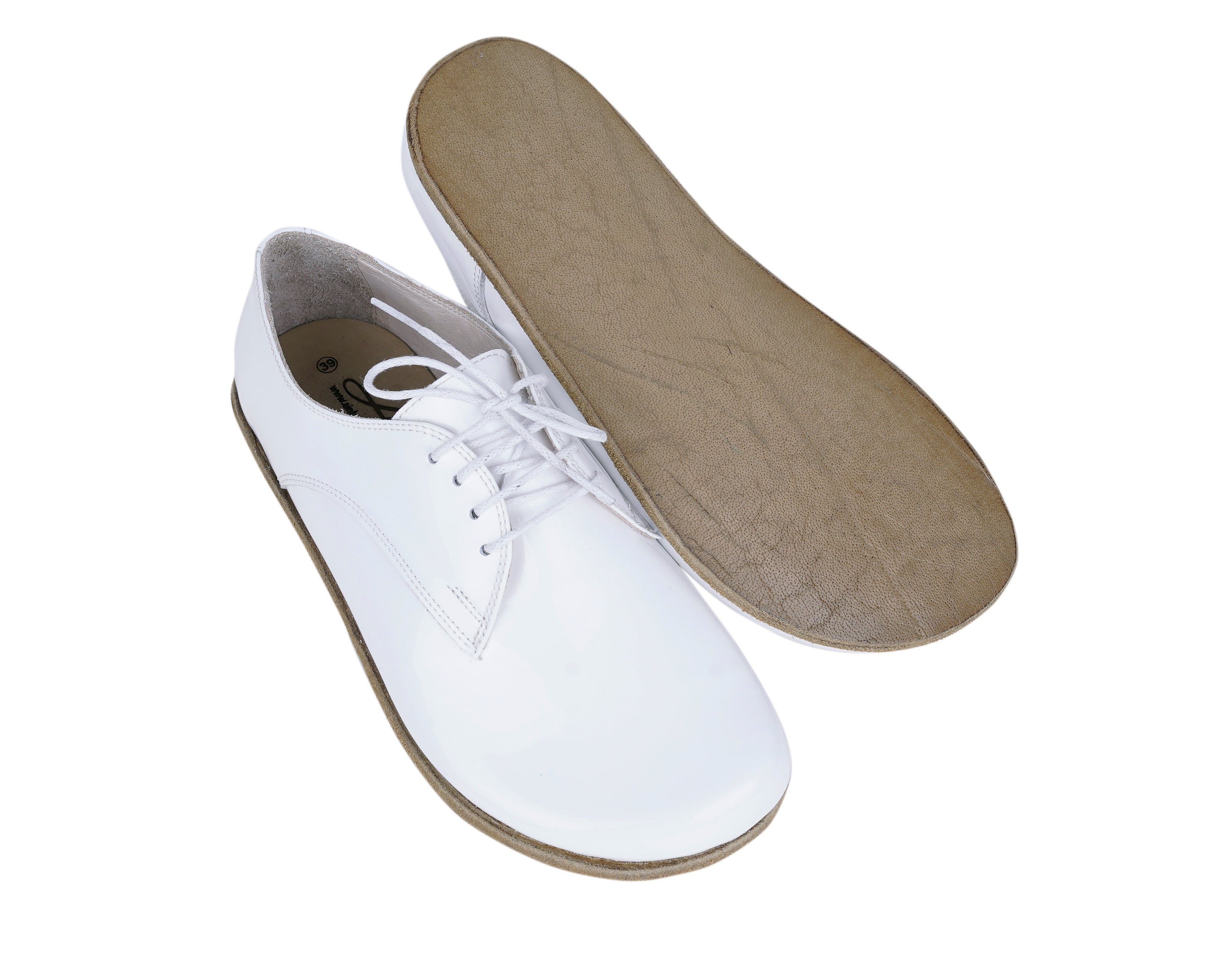 White Oxford Wide Barefoot Patent Leather Handmade Shoes Oxford Leather Outsole