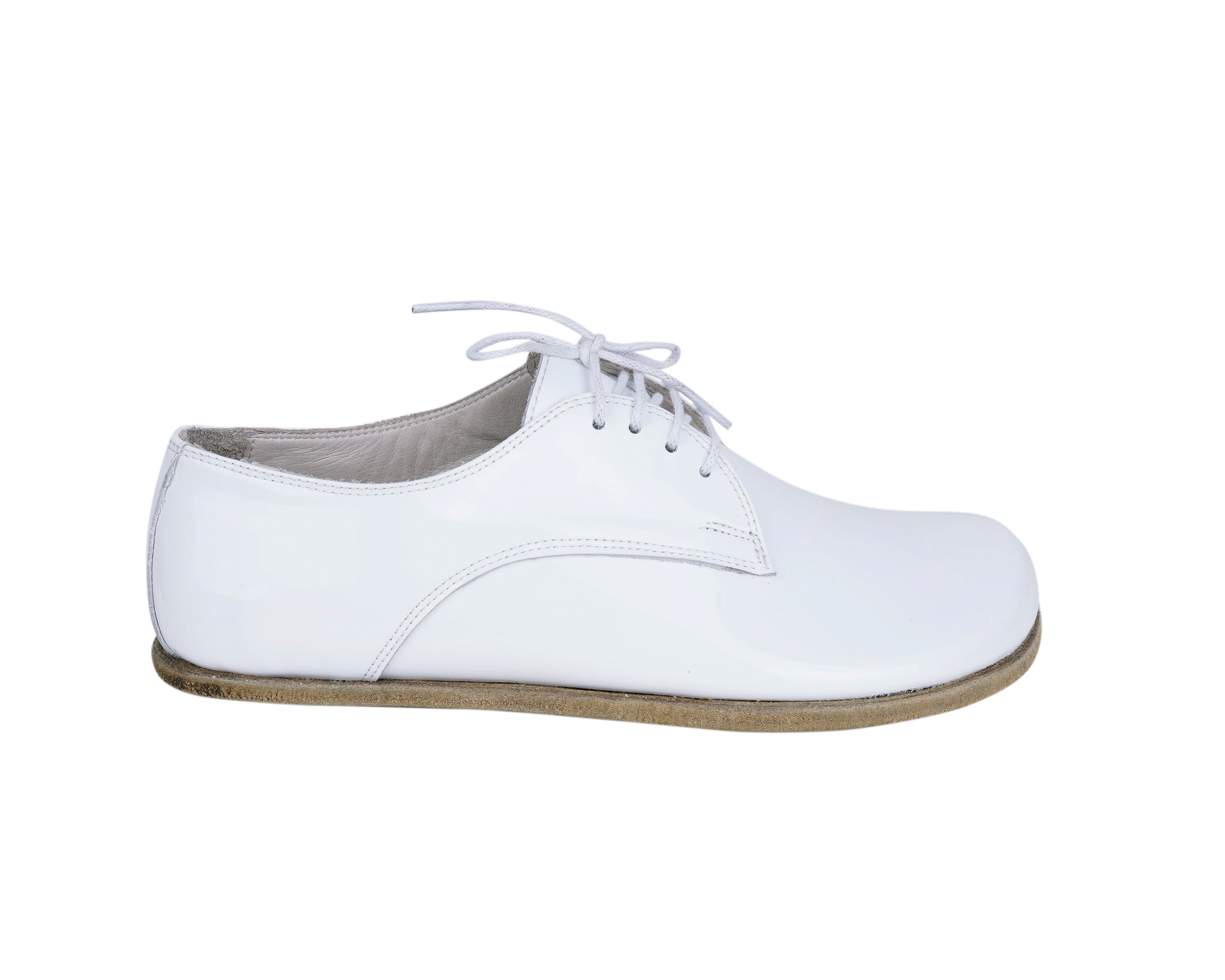White Oxford Wide Barefoot Patent Leather Handmade Shoes Oxford Leather Outsole