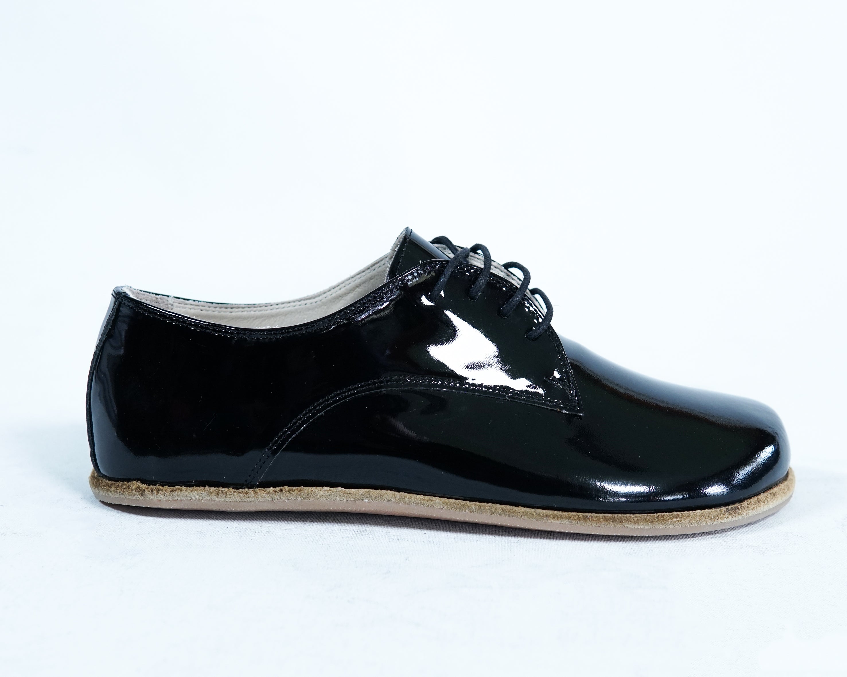 Black Oxford Wide Barefoot Patent Leather Handmade Shoes Oxford Leather Outsole