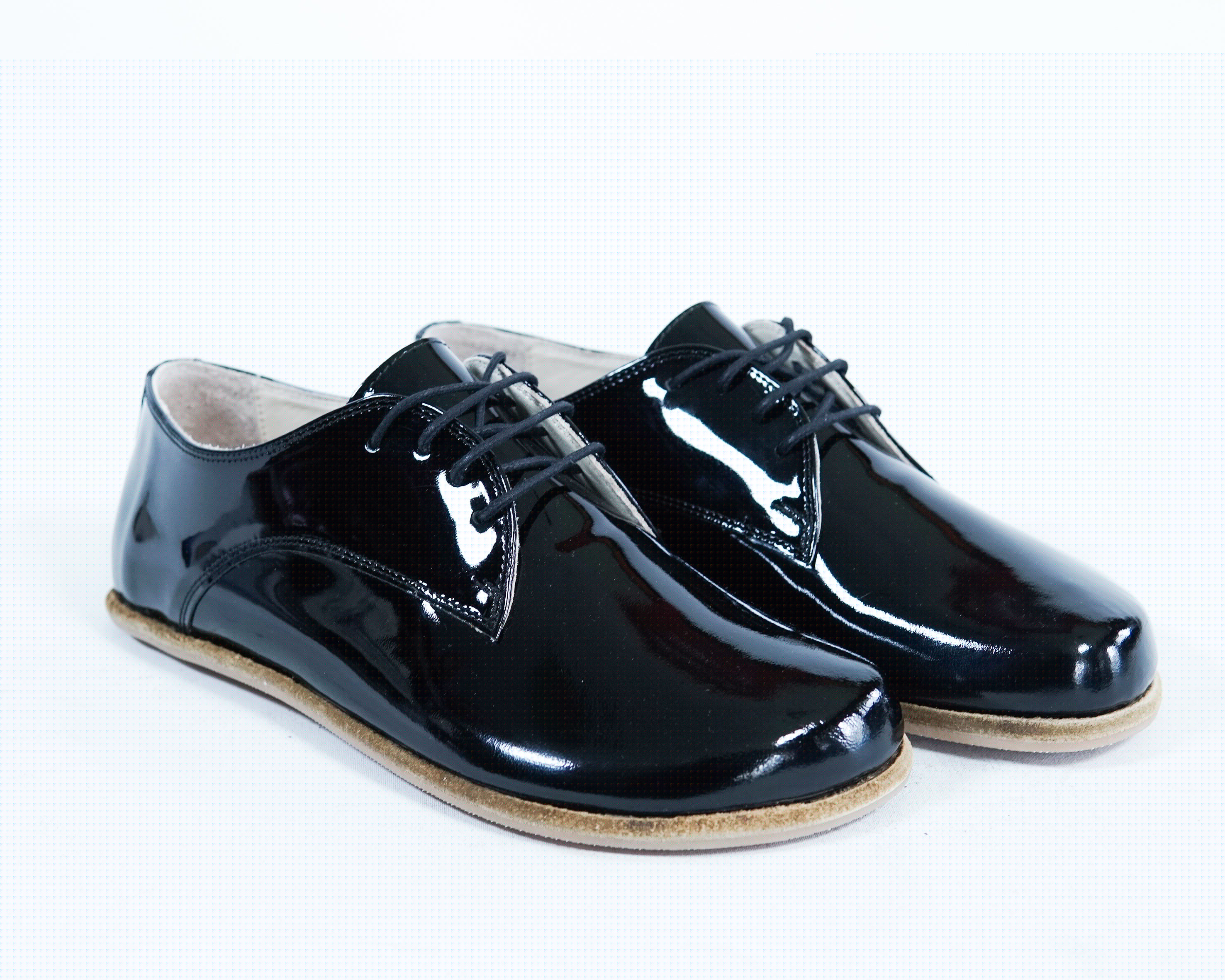 Black Oxford Wide Barefoot Patent Leather Handmade Shoes Oxford Leather Outsole