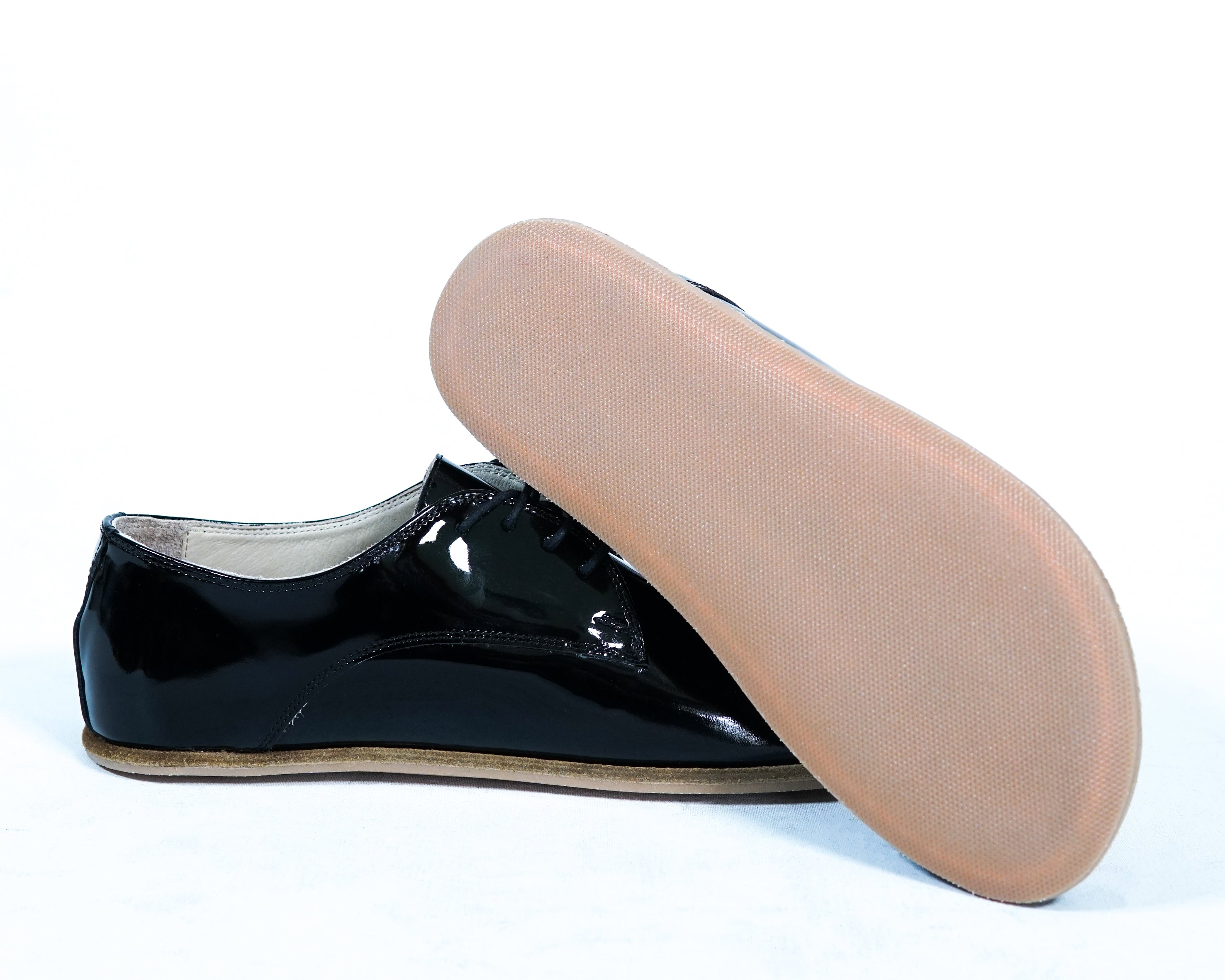 Black Oxford Wide Barefoot Patent Leather Handmade Shoes Oxford Leather Outsole