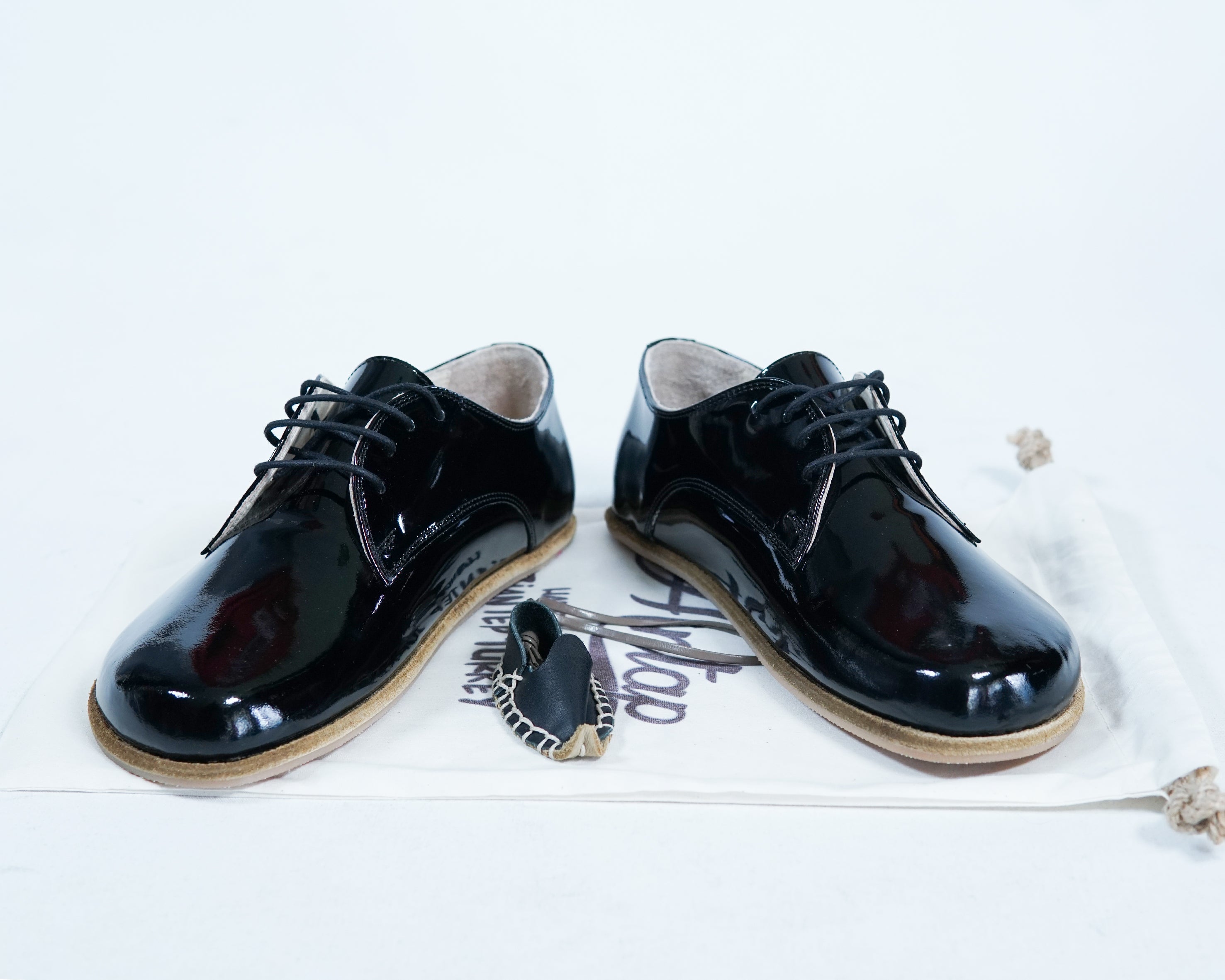Black Oxford Wide Barefoot Patent Leather Handmade Shoes Oxford Leather Outsole