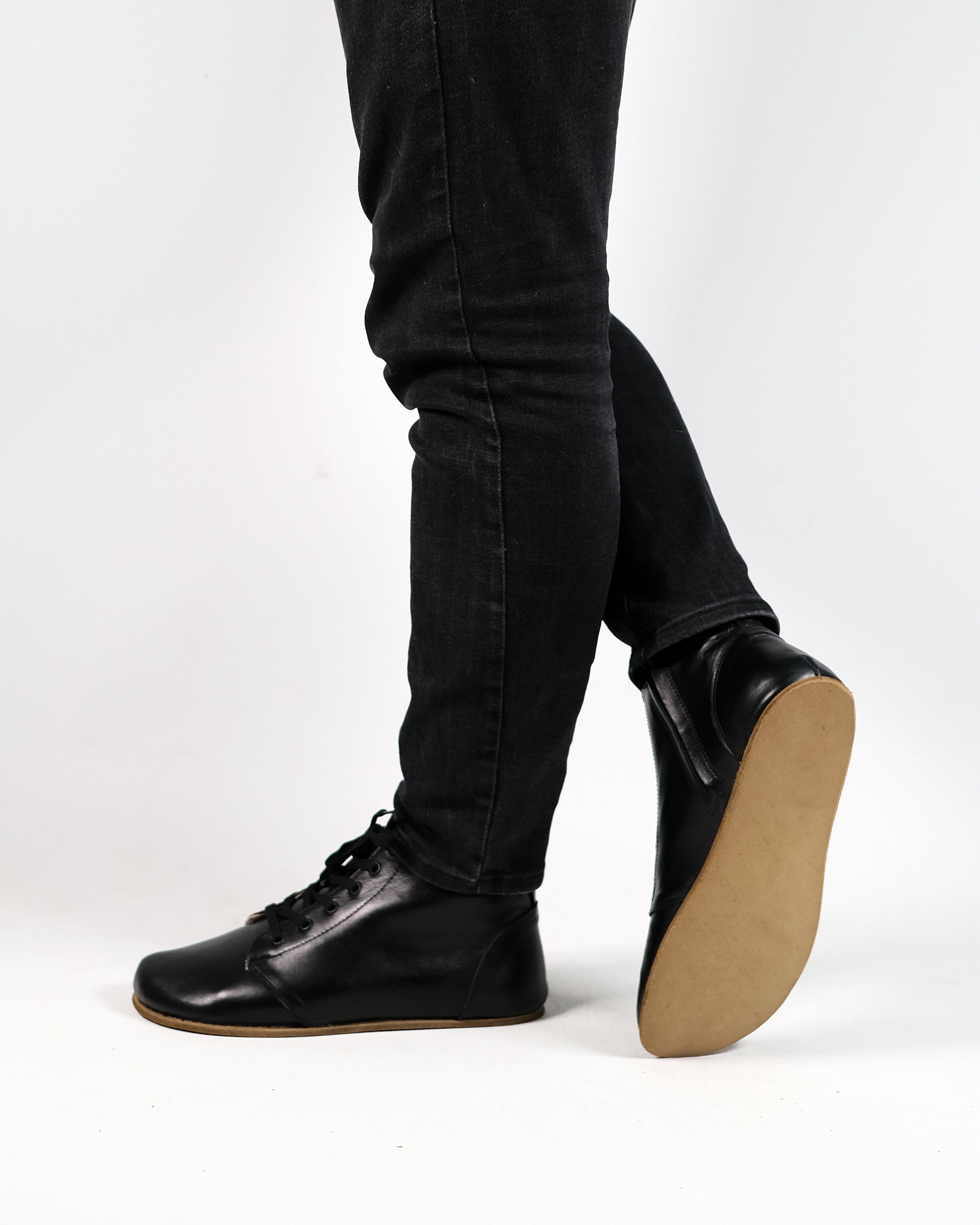 Black Short Boots Wide Barefoot Smooth Leather Handmade Shoes Short Boots Leather Outsole