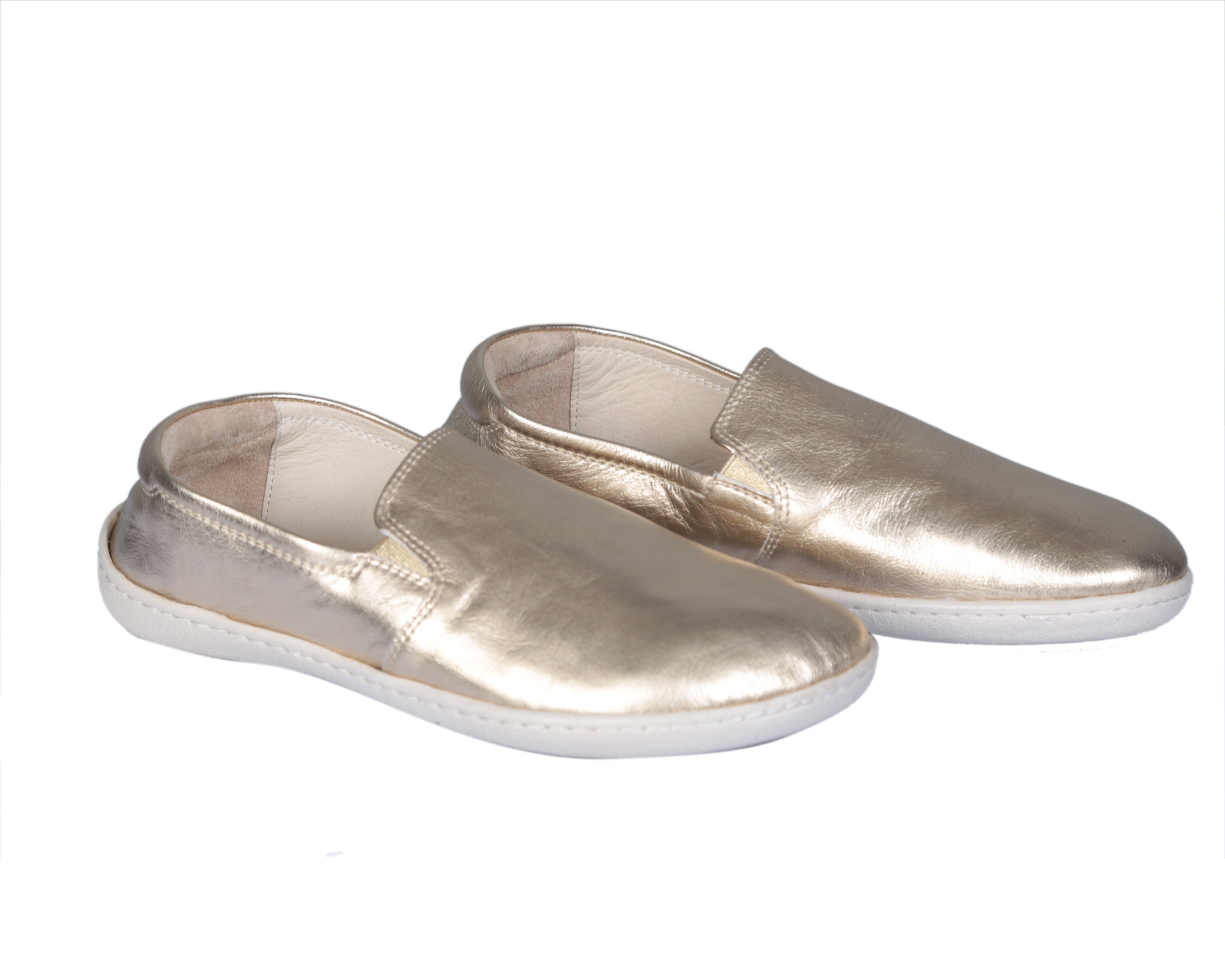 Gold Slip-On Wide Barefoot Shoes Smooth Leather Handmade 6mm Rubber Outsole