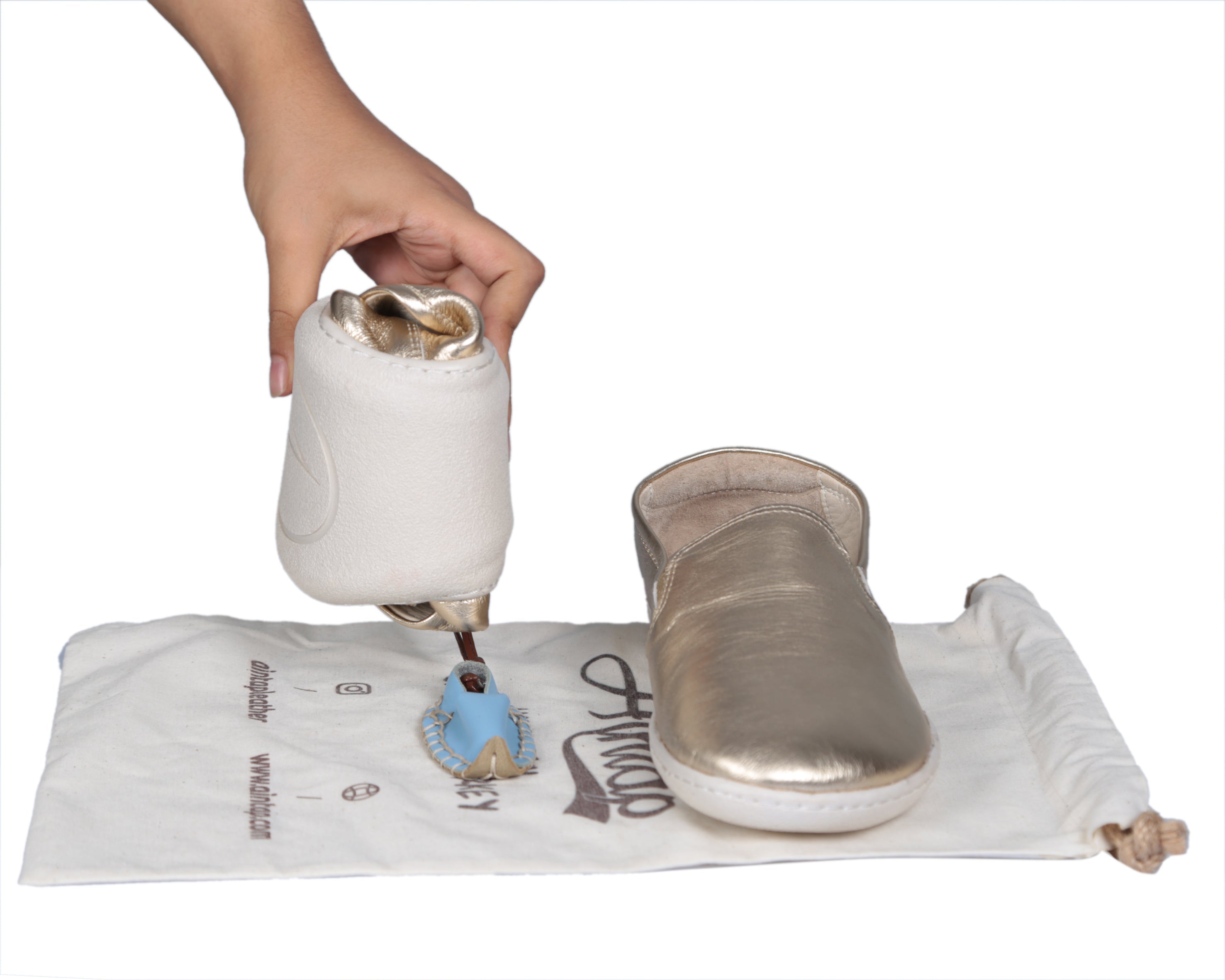 Gold Slip-On Wide Barefoot Shoes Smooth Leather Handmade 6mm Rubber Outsole