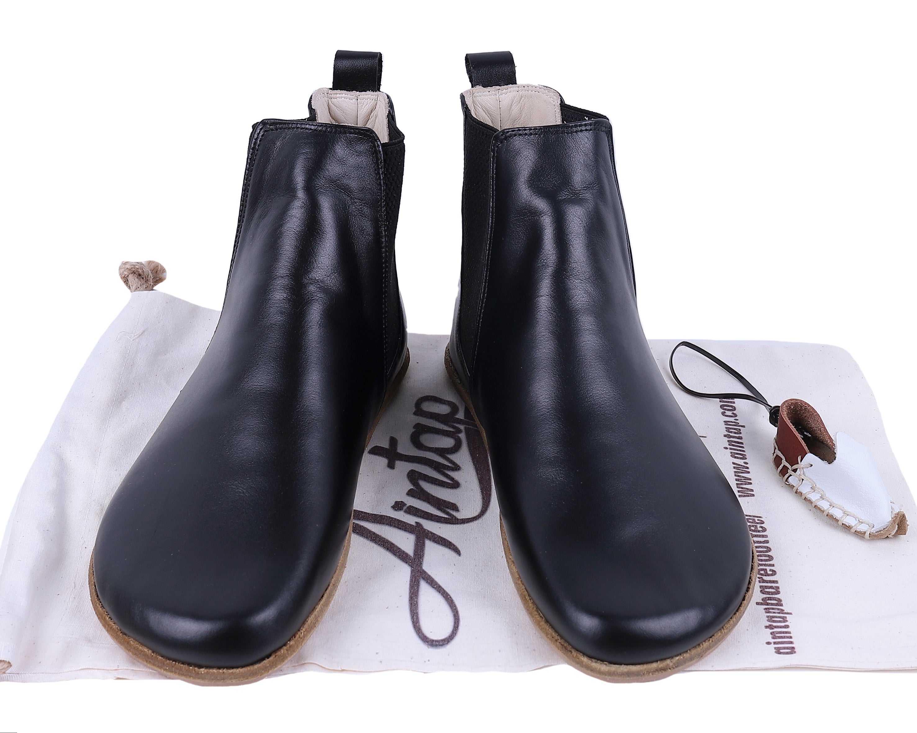 Black Chelsea Boots Wide Barefoot Smooth Leather Handmade Shoes Chelsea Boots Leather Outsole