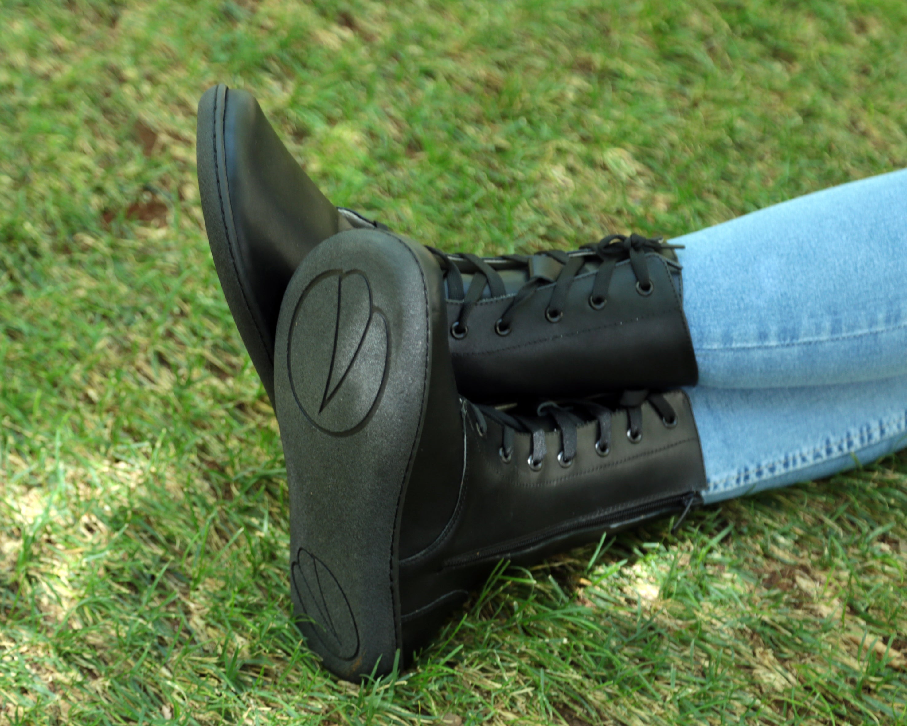 Black Long Zipper Boots Wide Barefoot Shoes Smooth Leather Handmade 6mm Rubber Outsole Long Boots Rubber Outsole