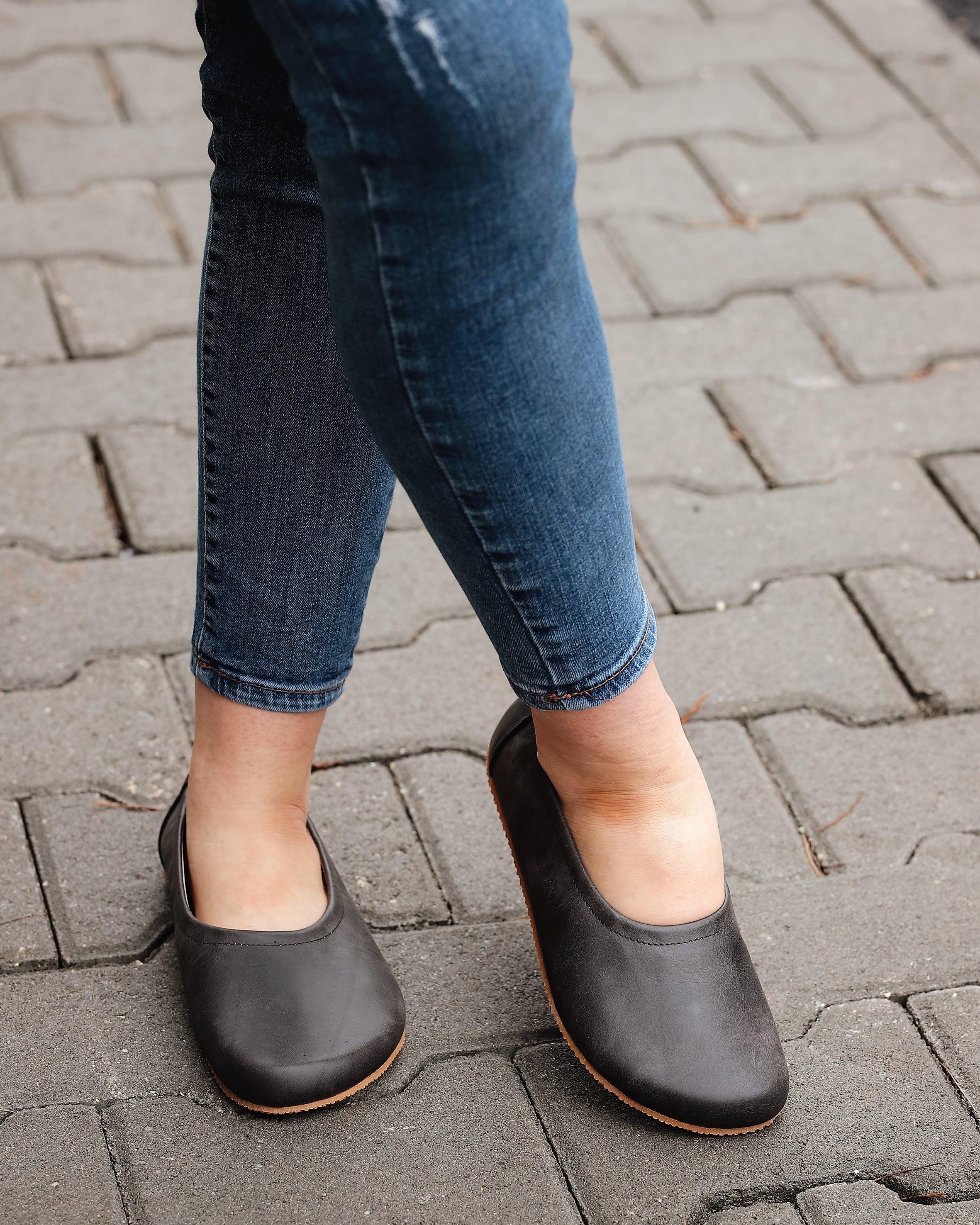 Asphalt Black Women Flat Ballets Wide Barefoot Crazy Leather Handmade Women Flat Ballets