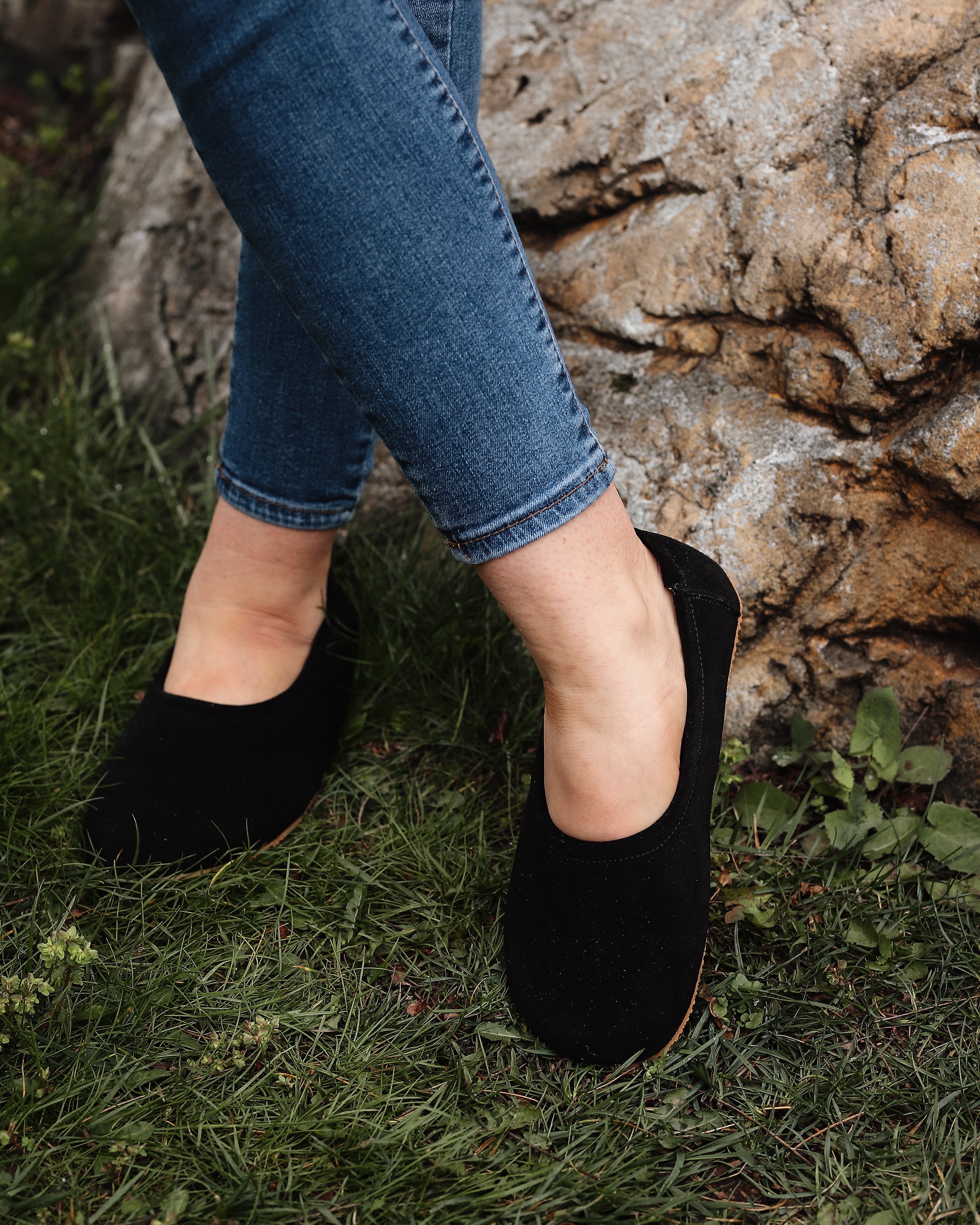 Black Women Flat Ballets Wide Barefoot Suede Leather Handmade Women Flat Ballets