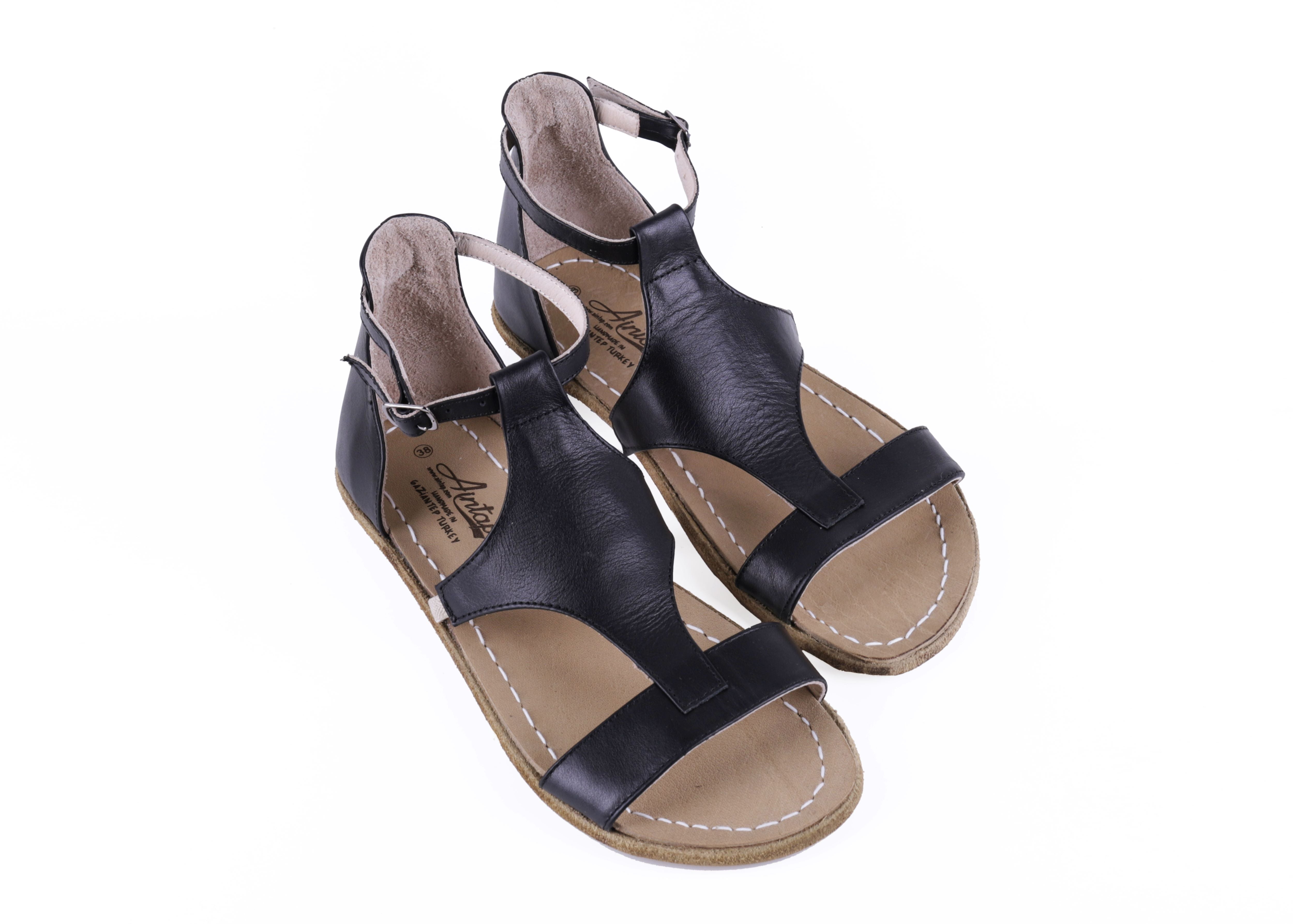 Black Women Buckle Slipper Wide Barefoot Smooth Leather Handmade Women Slipper