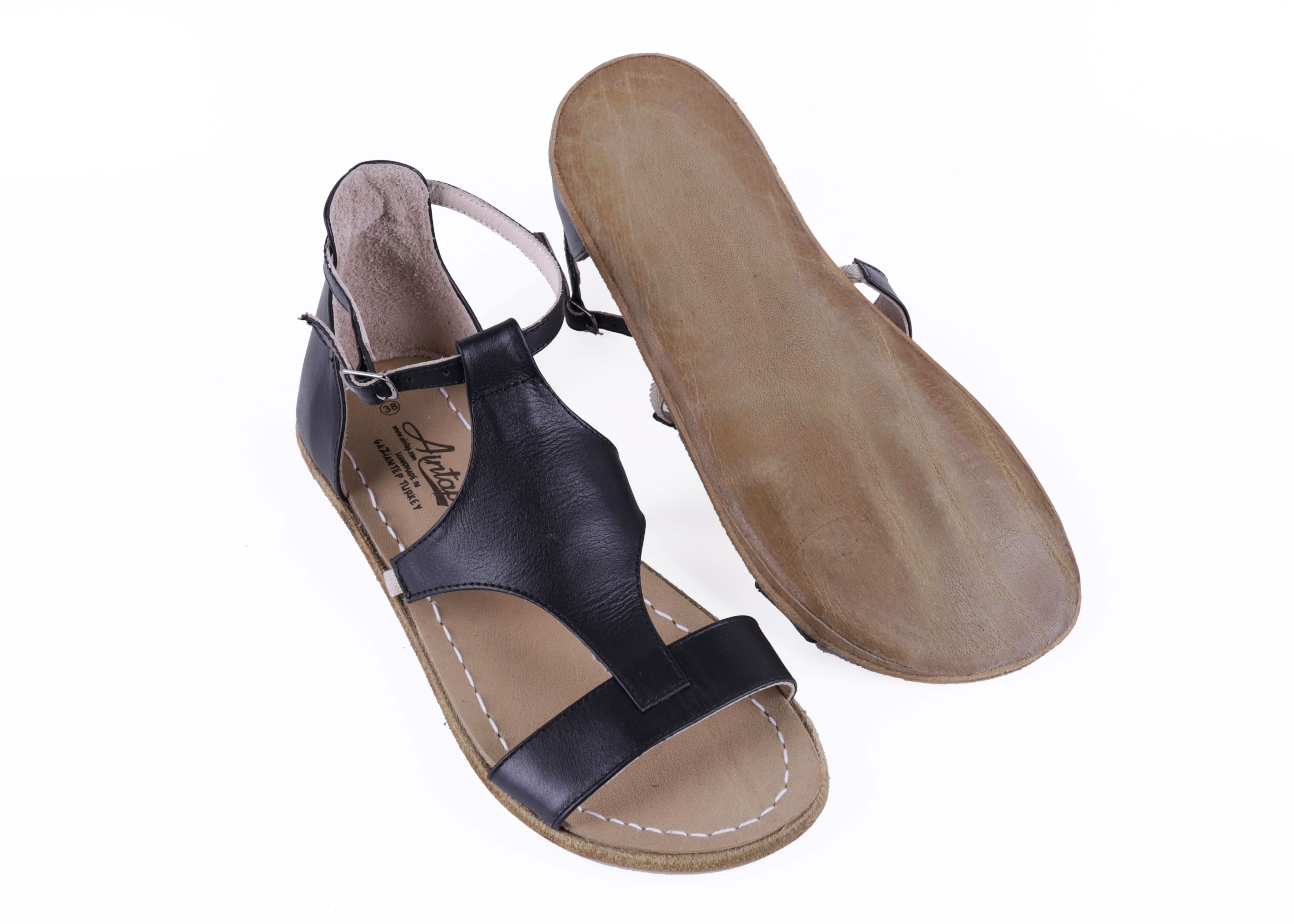 Black Women Buckle Slipper Wide Barefoot Smooth Leather Handmade Women Slipper