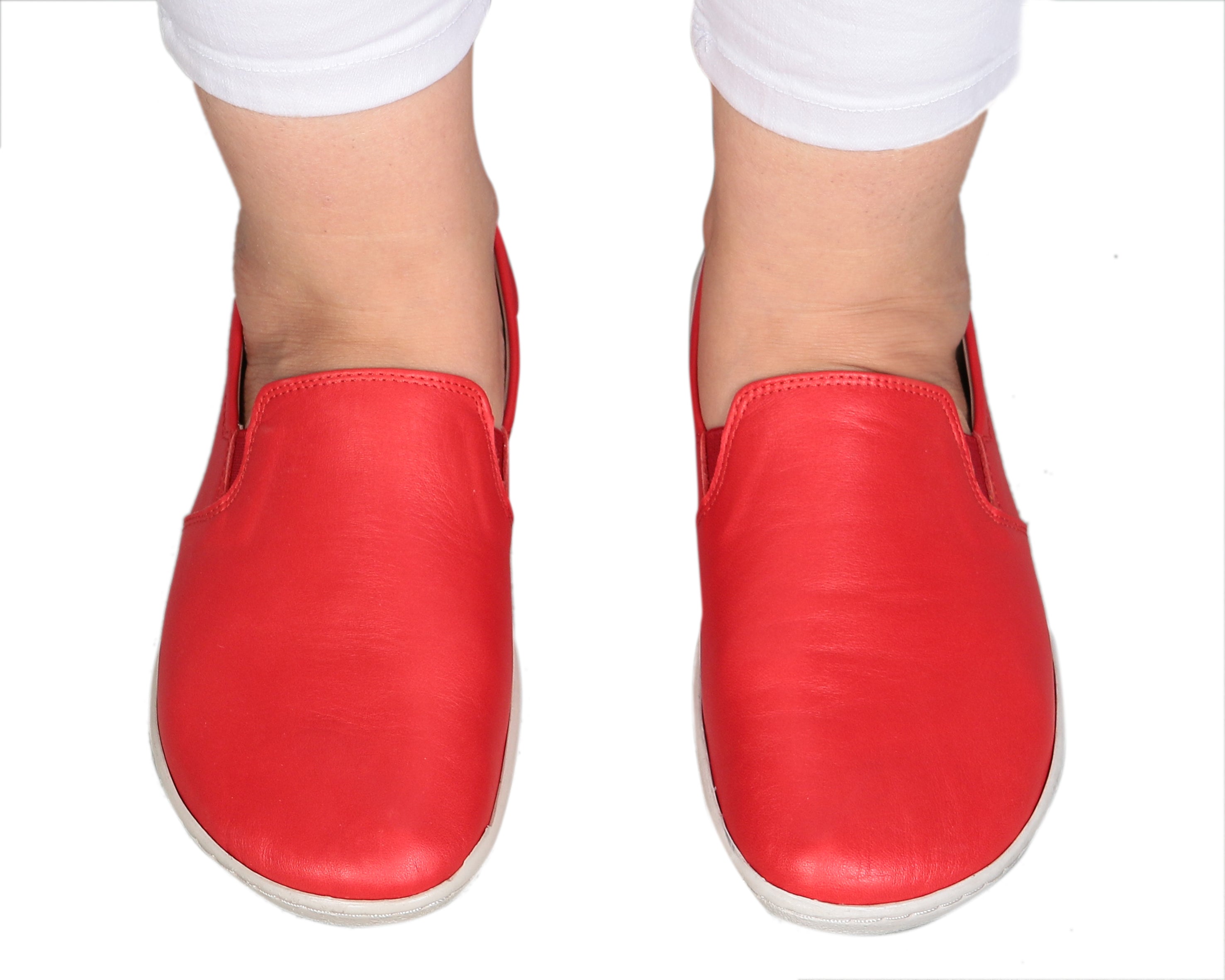 Red Slip-On Wide Barefoot Shoes Smooth Leather Handmade 6mm Rubber Outsole